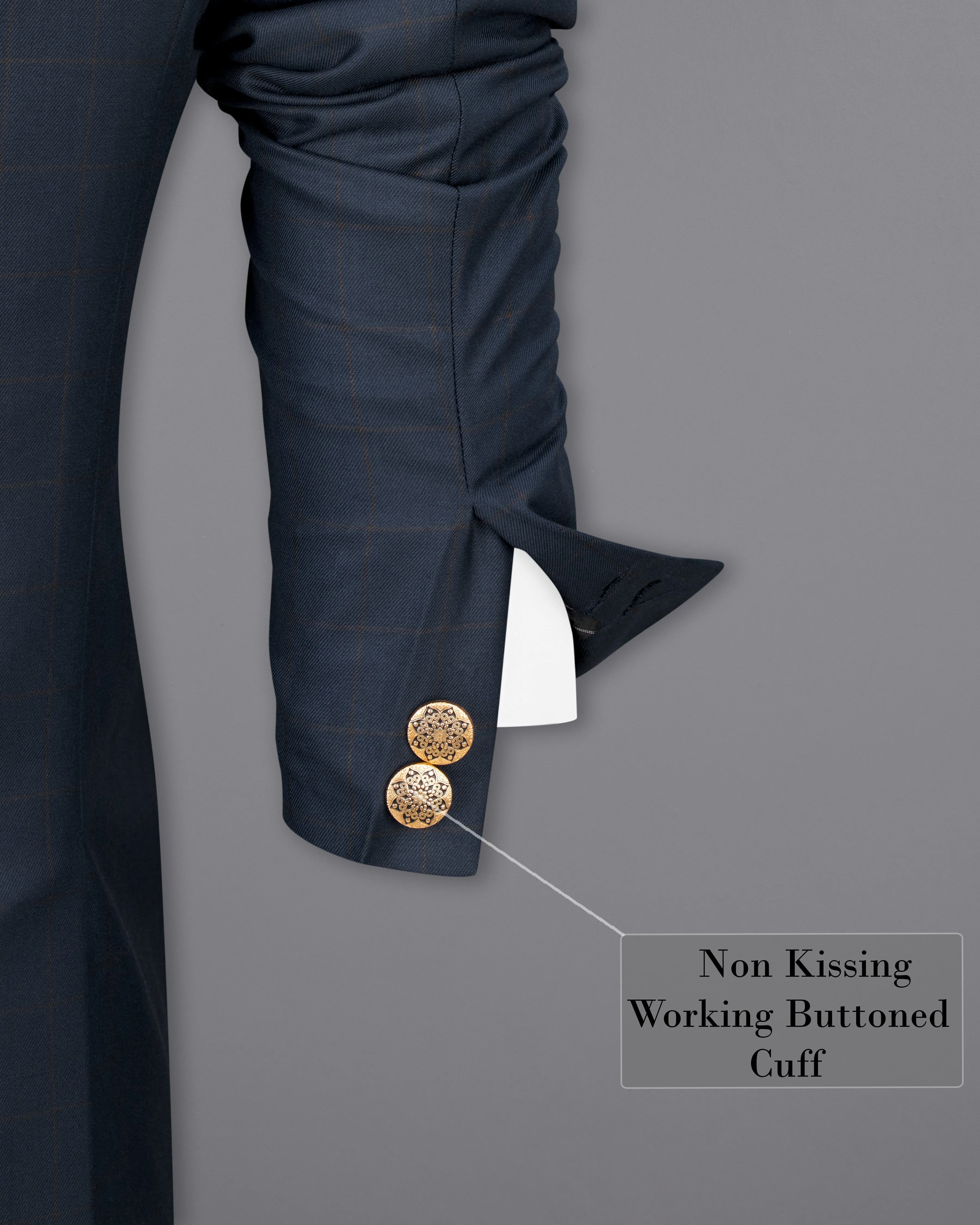 Ebony Clay Blue Windowpane Cross Buttoned Bandhgaala Blazer
