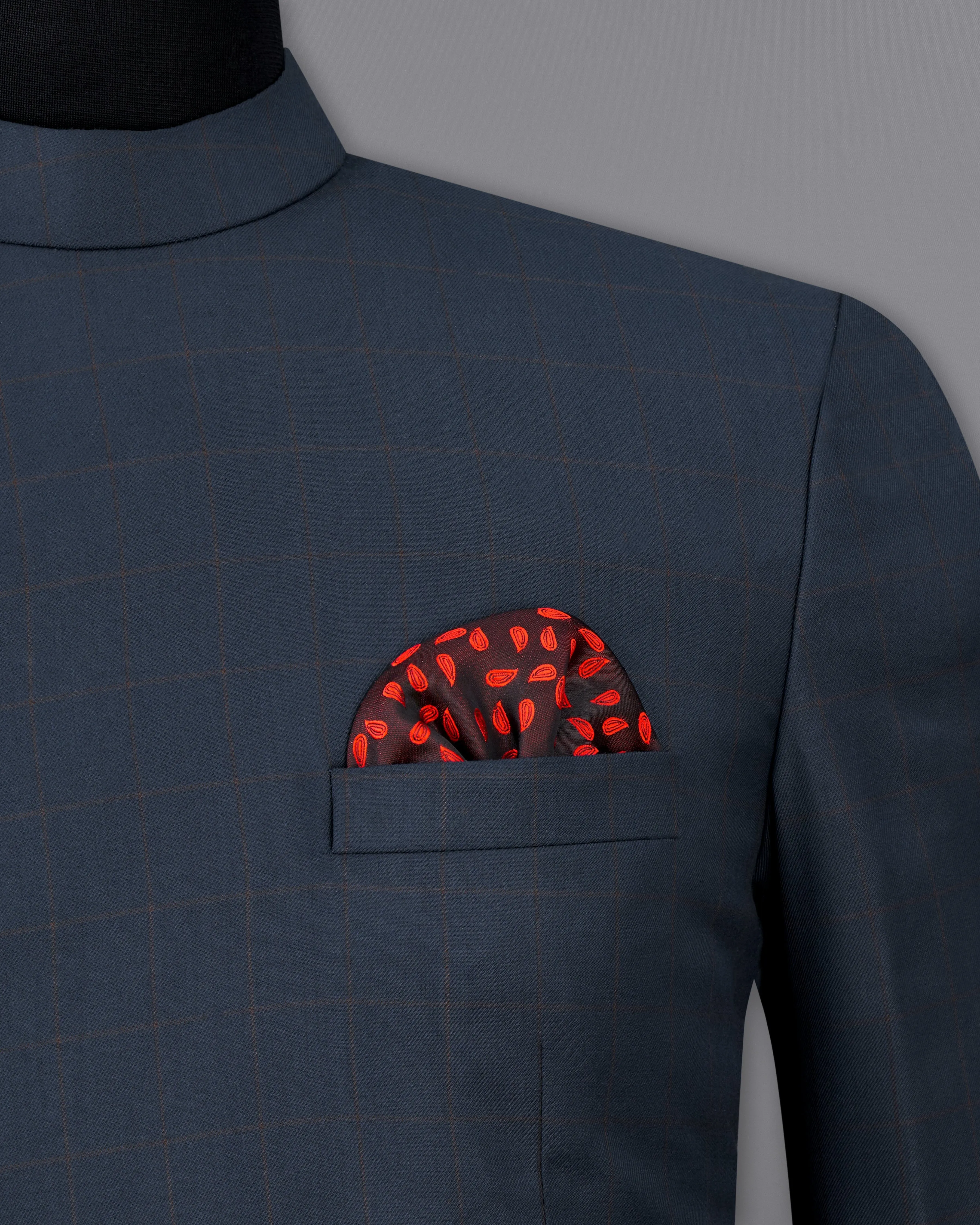 Ebony Clay Blue Windowpane Cross Buttoned Bandhgaala Blazer