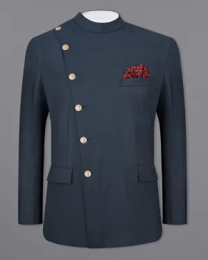 Ebony Clay Blue Windowpane Cross Buttoned Bandhgaala Blazer