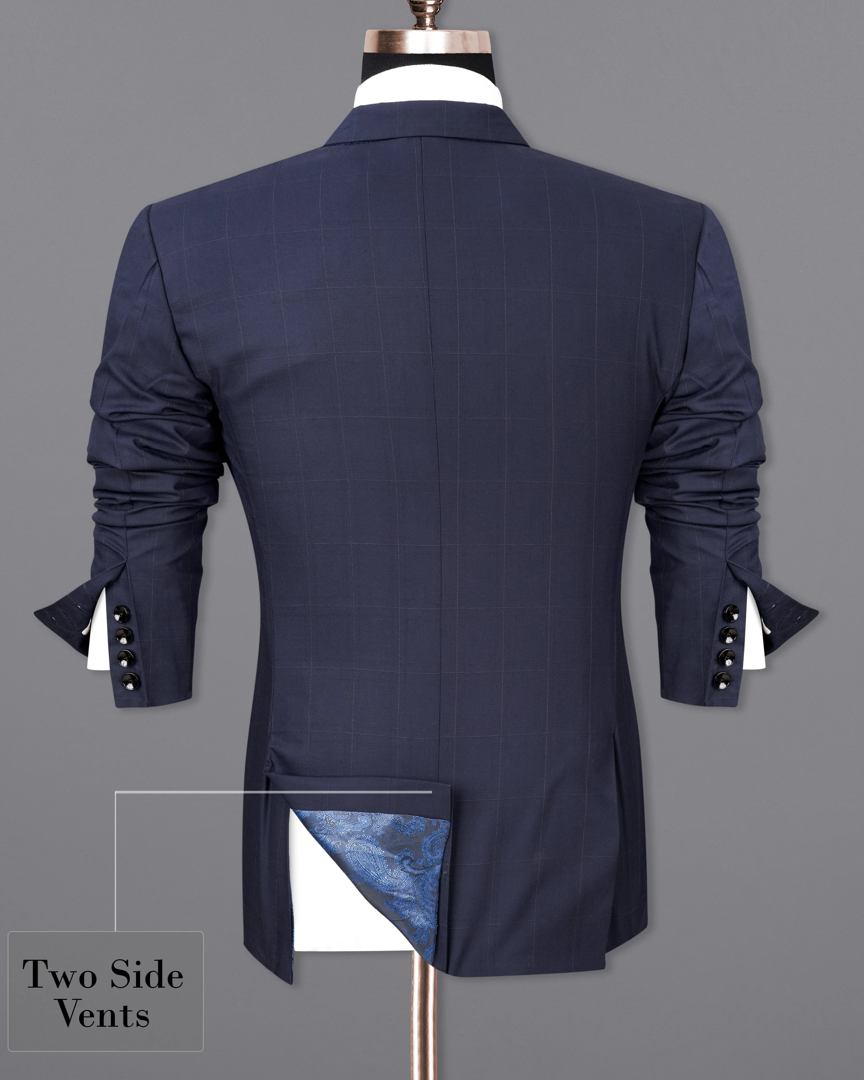 Ebony Clay Navy Blue Subtle Windowpane Single Breasted Blazer