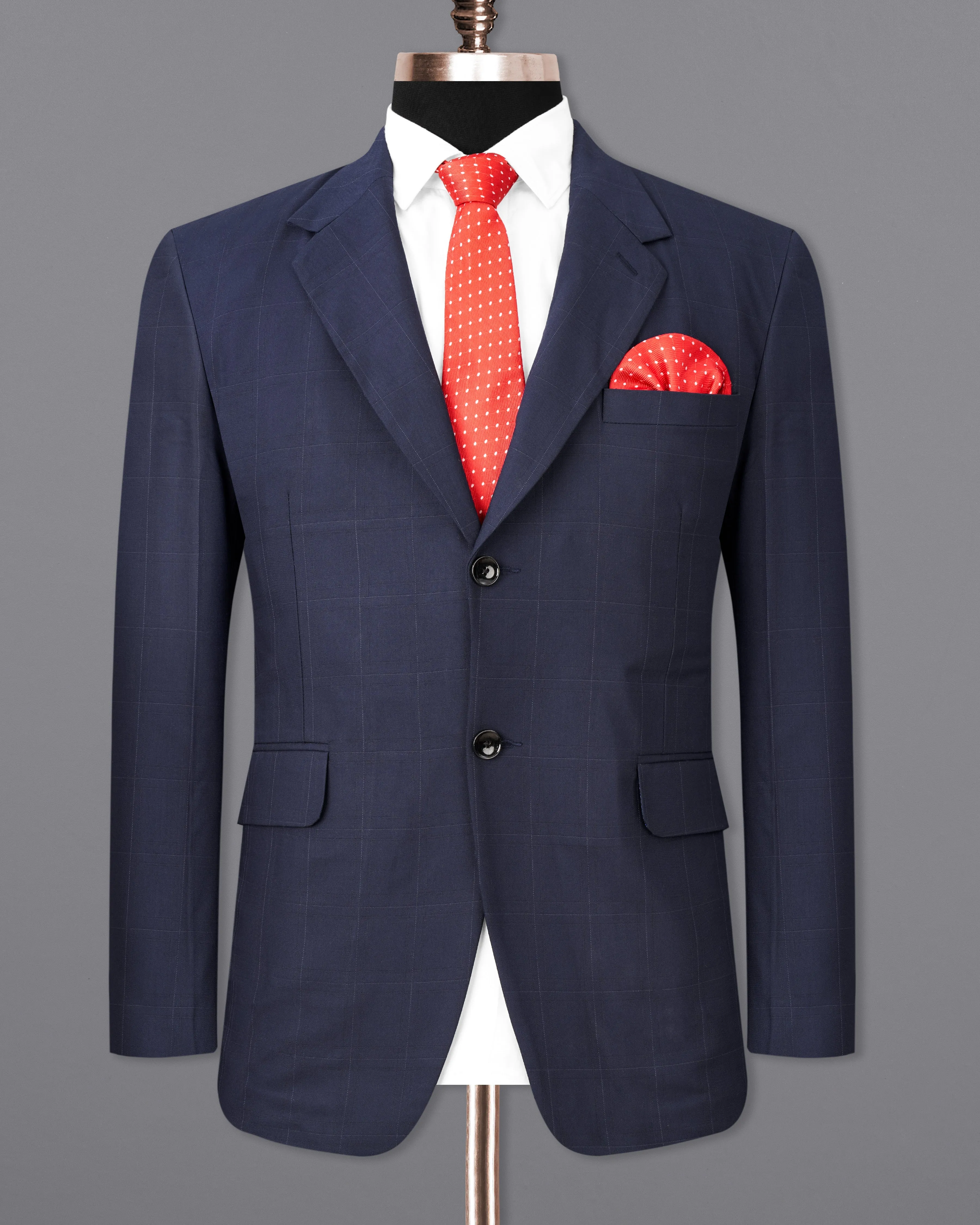 Ebony Clay Navy Blue Subtle Windowpane Single Breasted Blazer