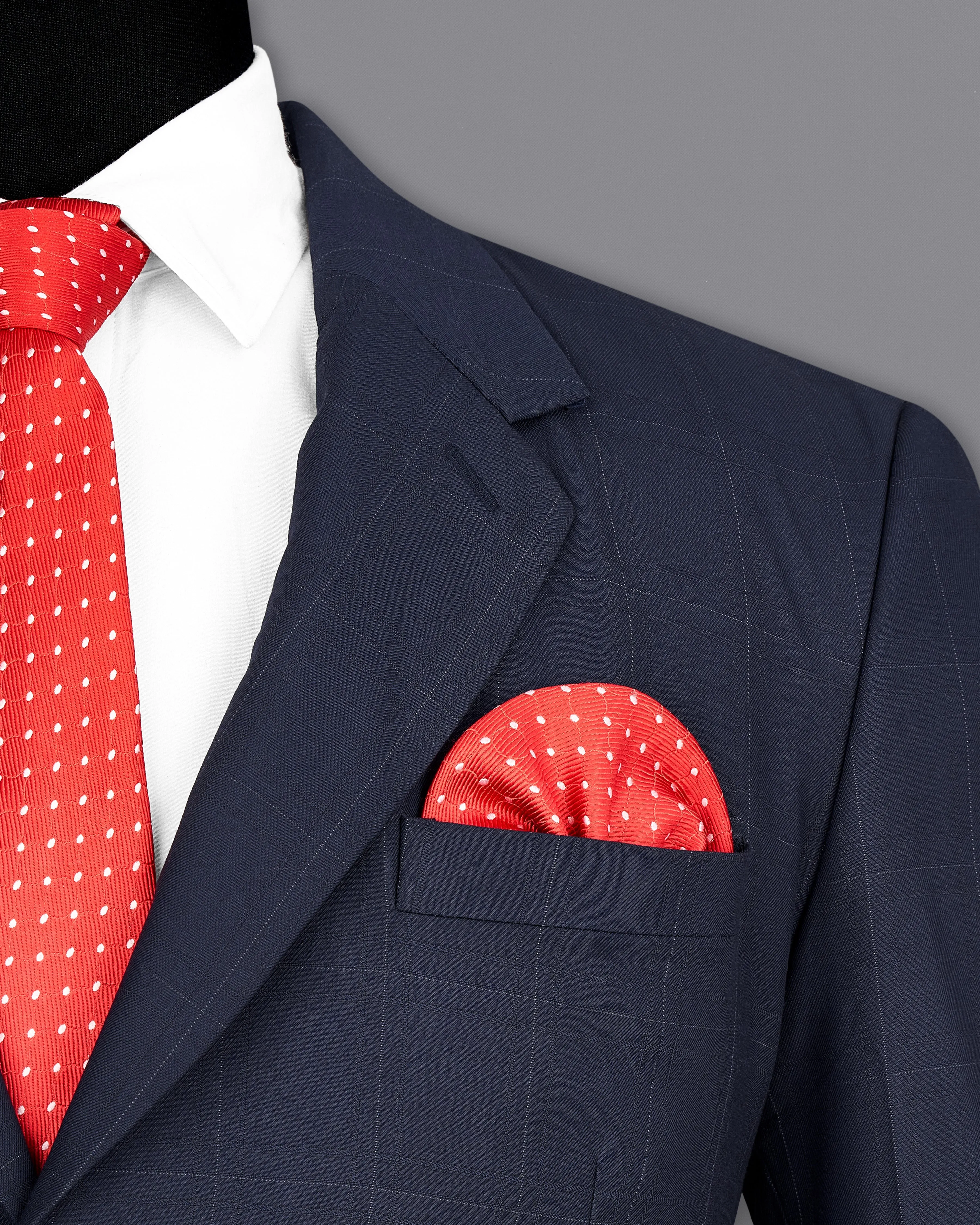 Ebony Clay Navy Blue Subtle Windowpane Single Breasted Blazer