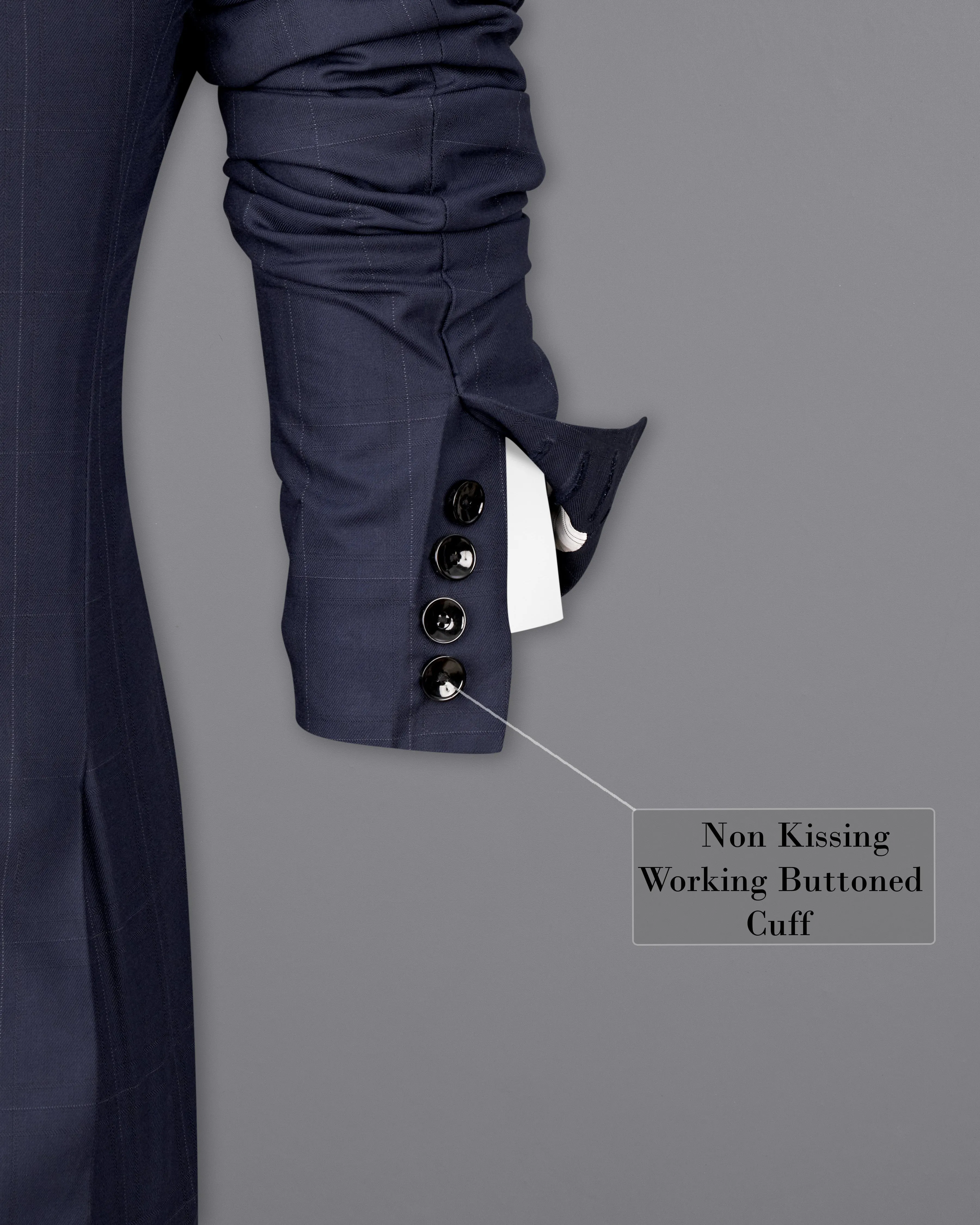 Ebony Clay Navy Blue Subtle Windowpane Single Breasted Blazer