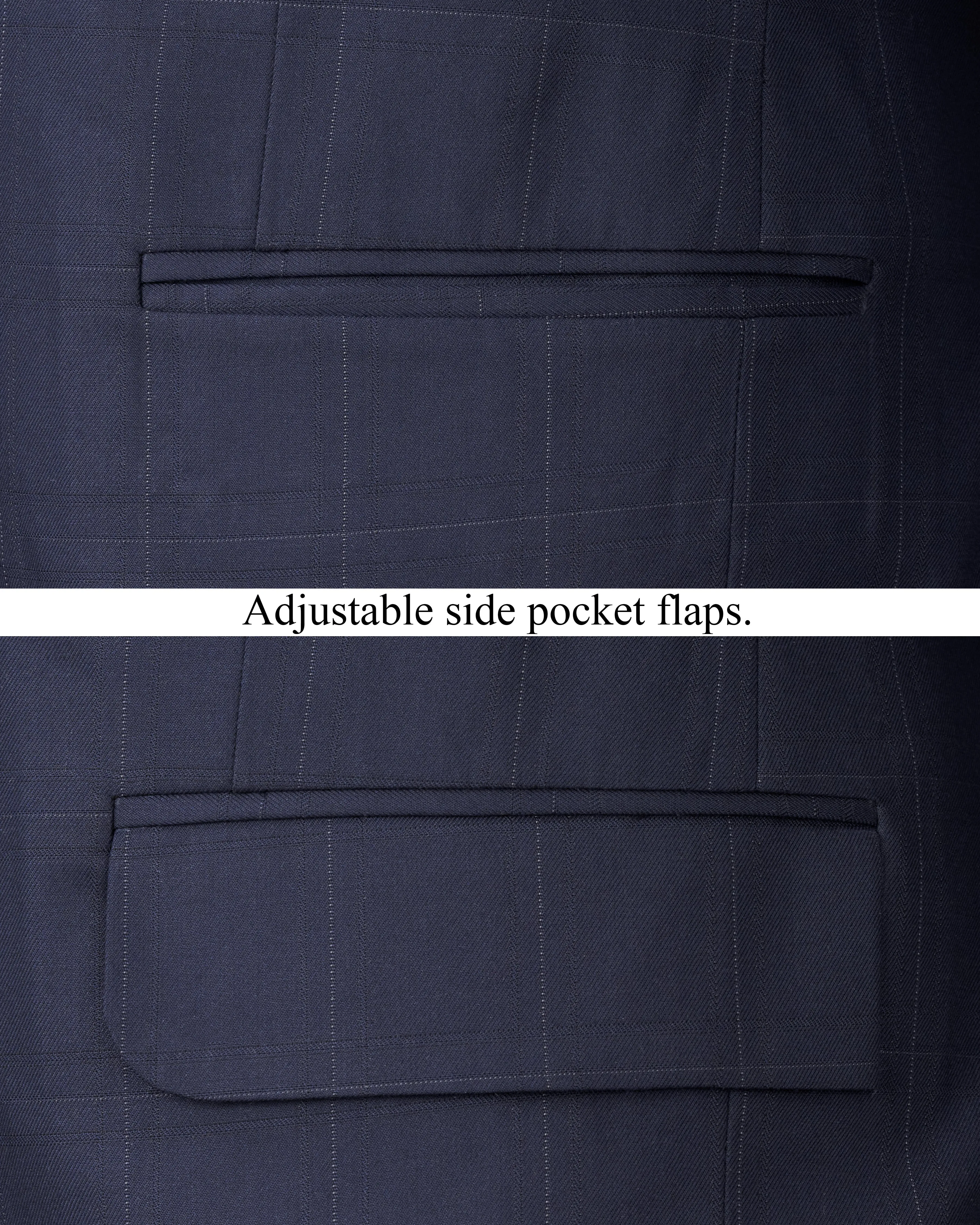 Ebony Clay Navy Blue Subtle Windowpane Single Breasted Blazer
