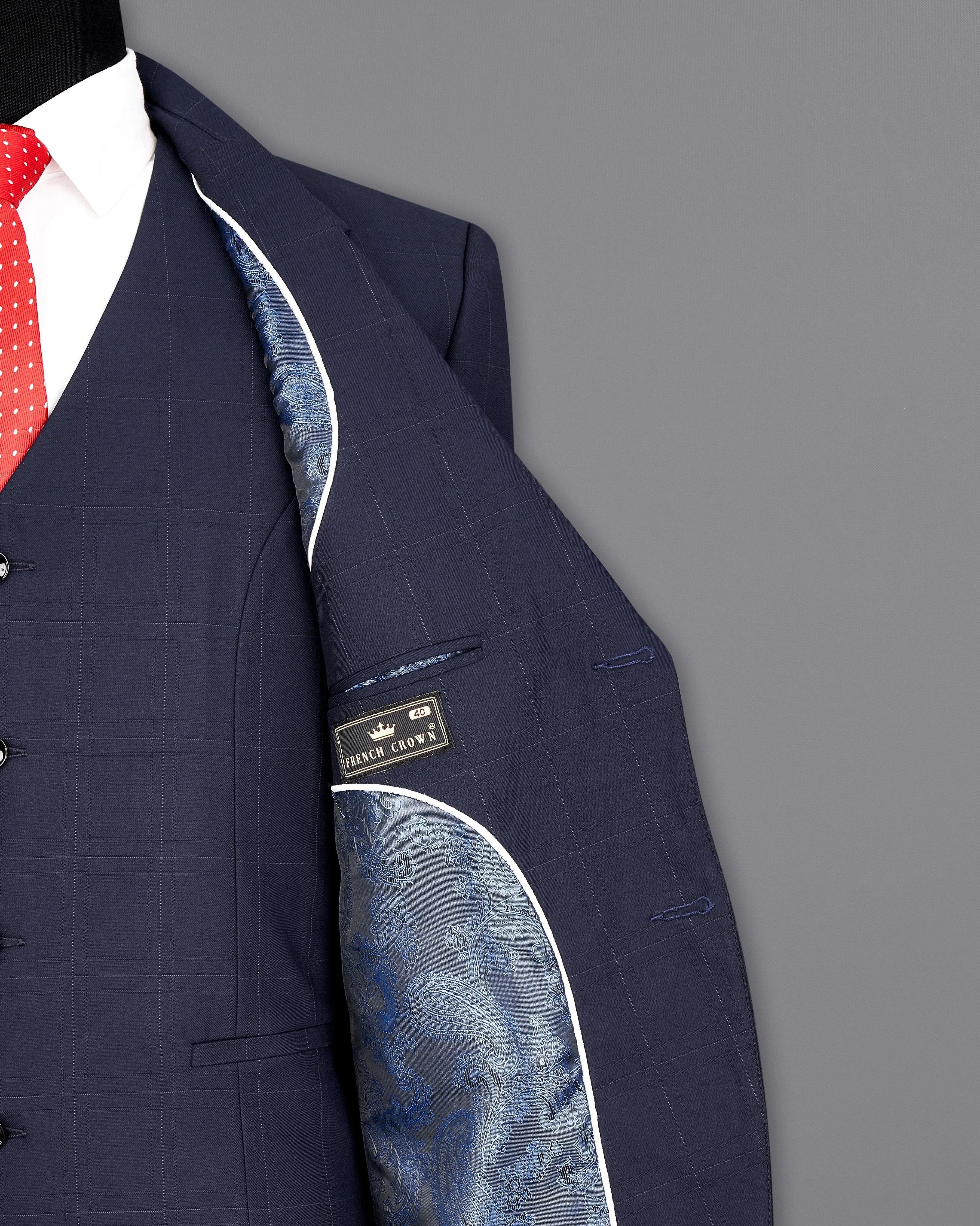 Ebony Clay Navy Blue Subtle Windowpane Single Breasted Blazer