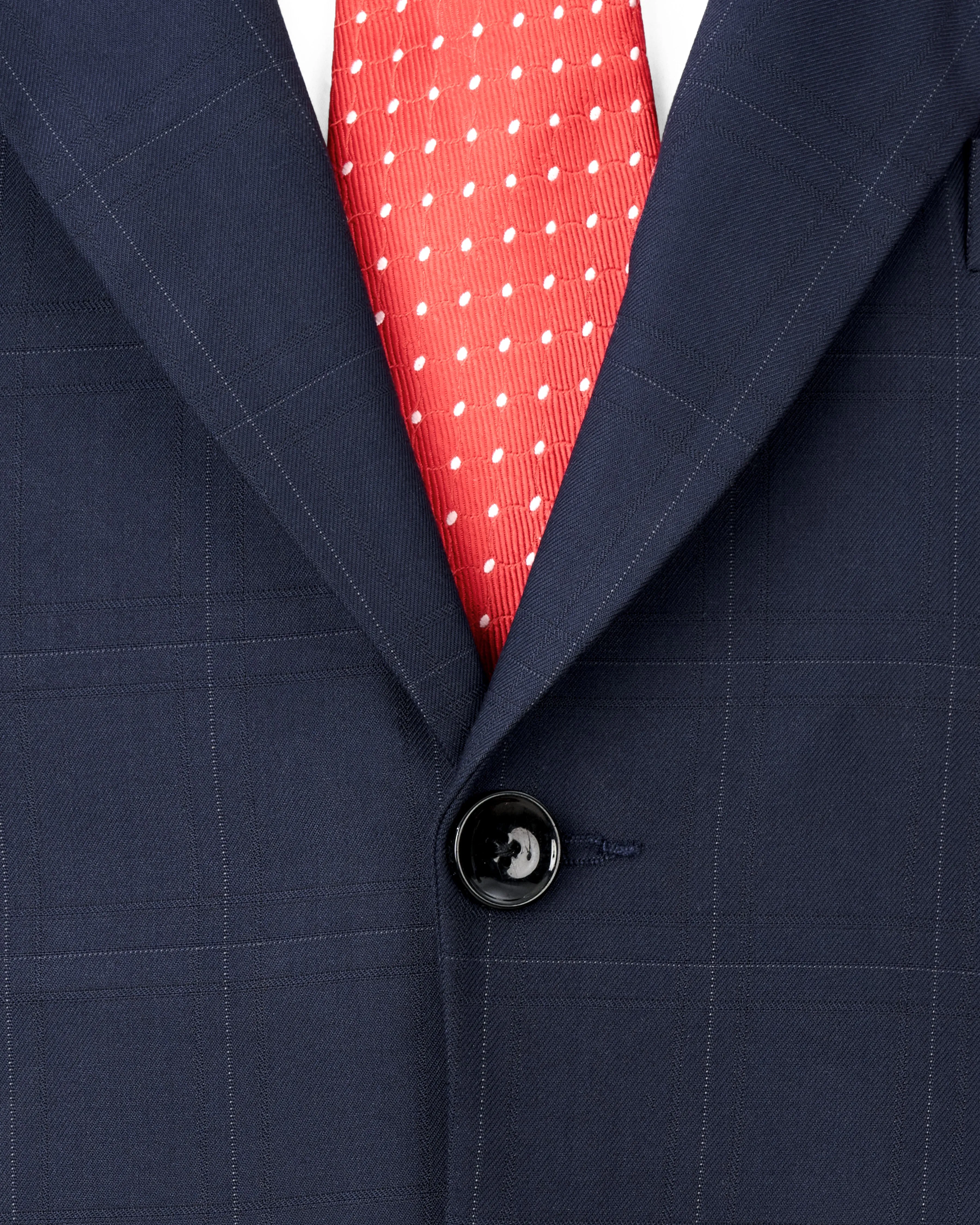 Ebony Clay Navy Blue Subtle Windowpane Single Breasted Blazer