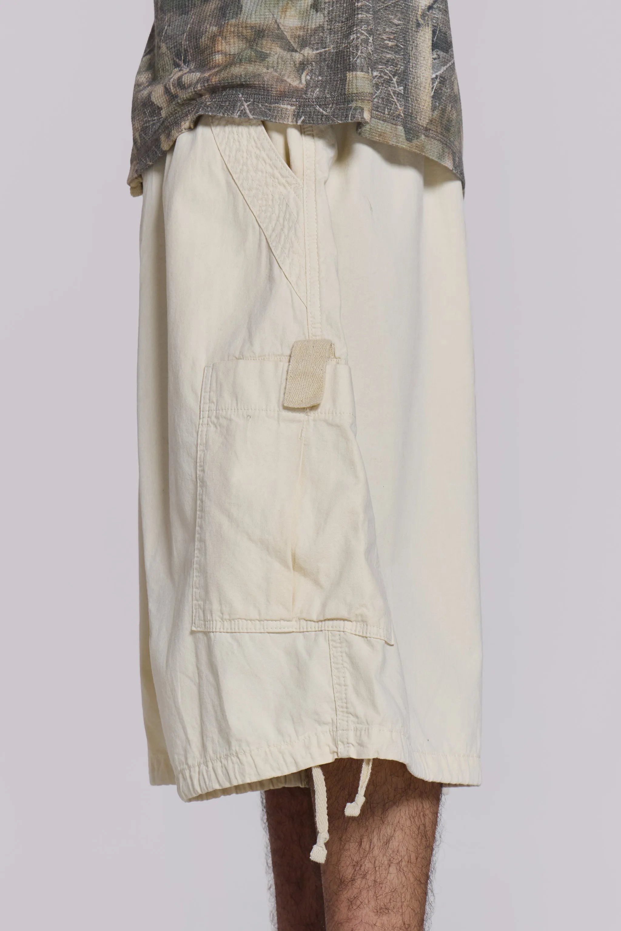 Ecru Parachute Cargo Baggy Shorts