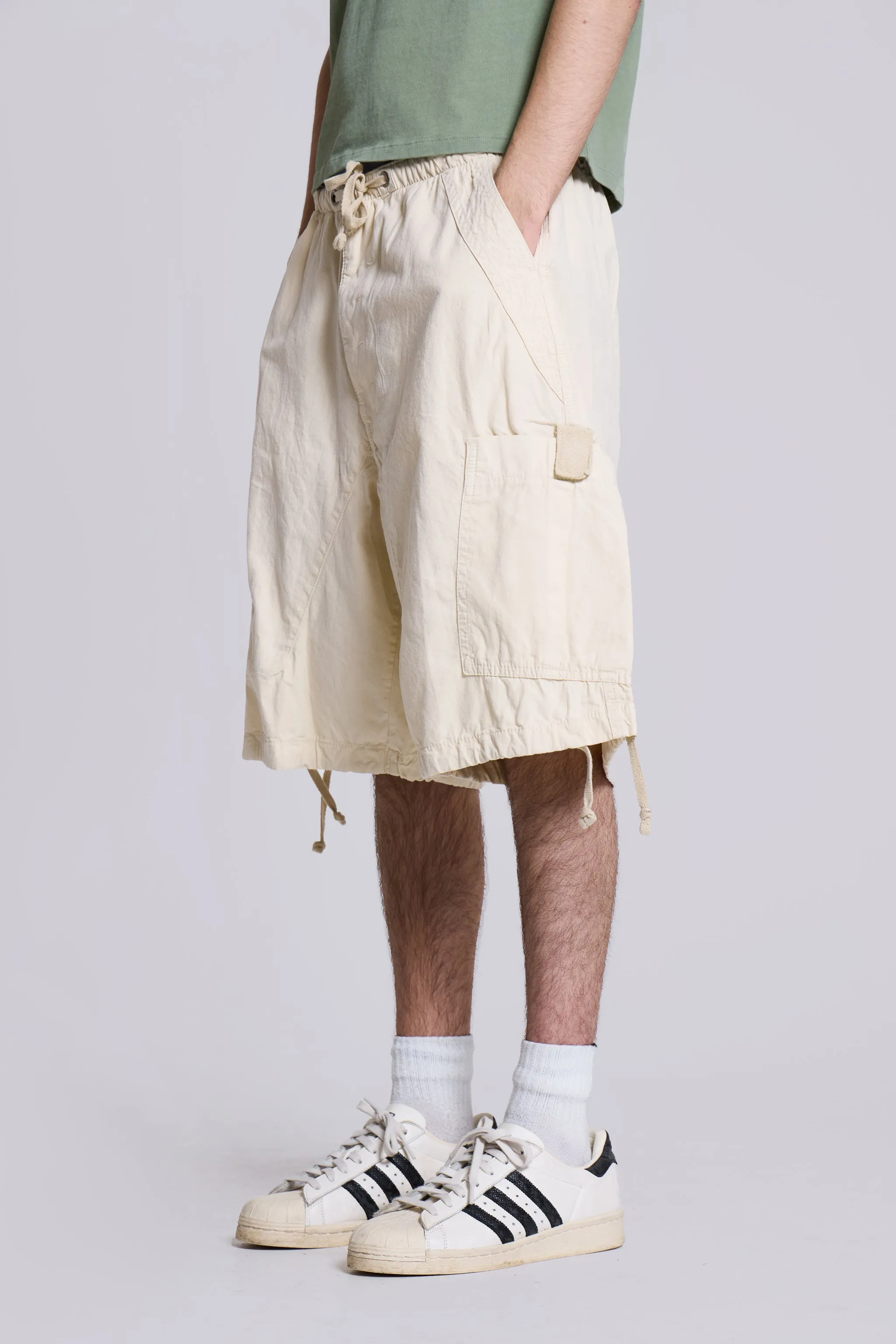 Ecru Parachute Cargo Baggy Shorts