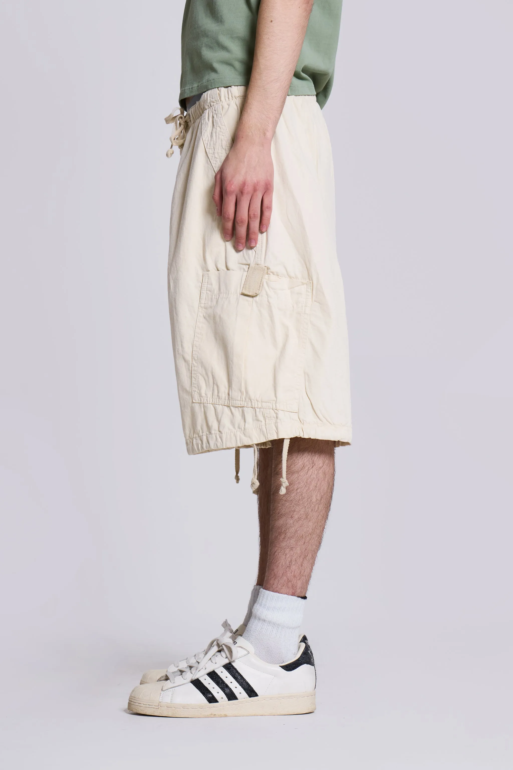 Ecru Parachute Cargo Baggy Shorts