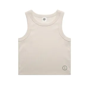 Essentials WMNS Embroidered Crop Rib Tank - Bone