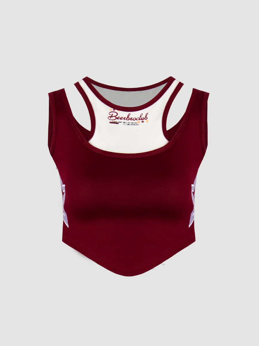 Fake Two Piece Star Crop Top