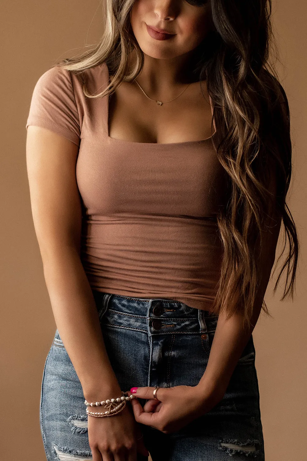 Fantasy Double Layered Square-Neck Tee (Dusty Peach)