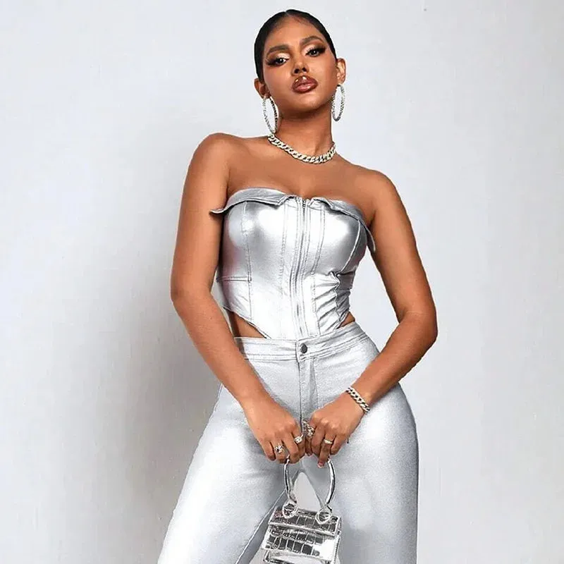 Fashion Bustier PU Corset Top Sexy Outfits Party Nightclub Tanks & Camis for Women