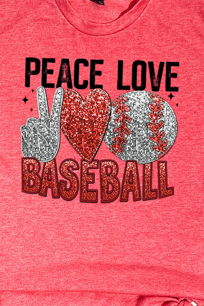 Faux Sequin Peace Love Baseball Transfer Unisex Blend Tee