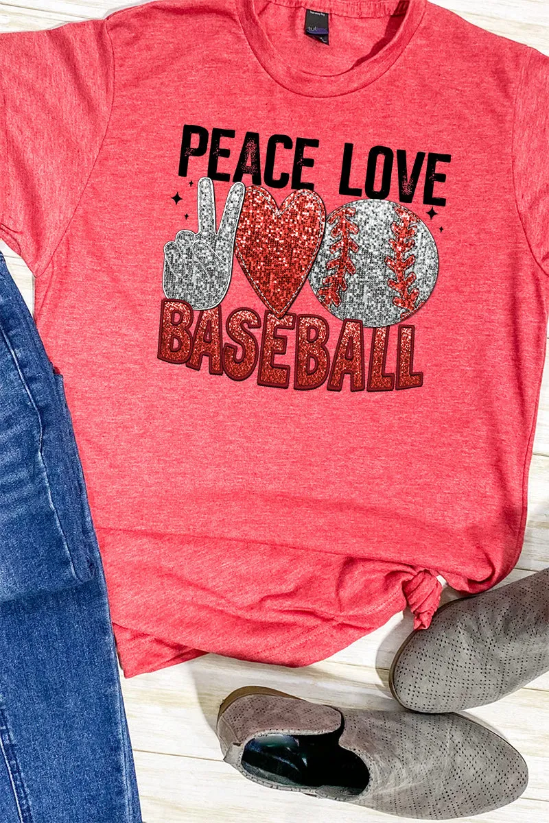 Faux Sequin Peace Love Baseball Transfer Unisex Blend Tee