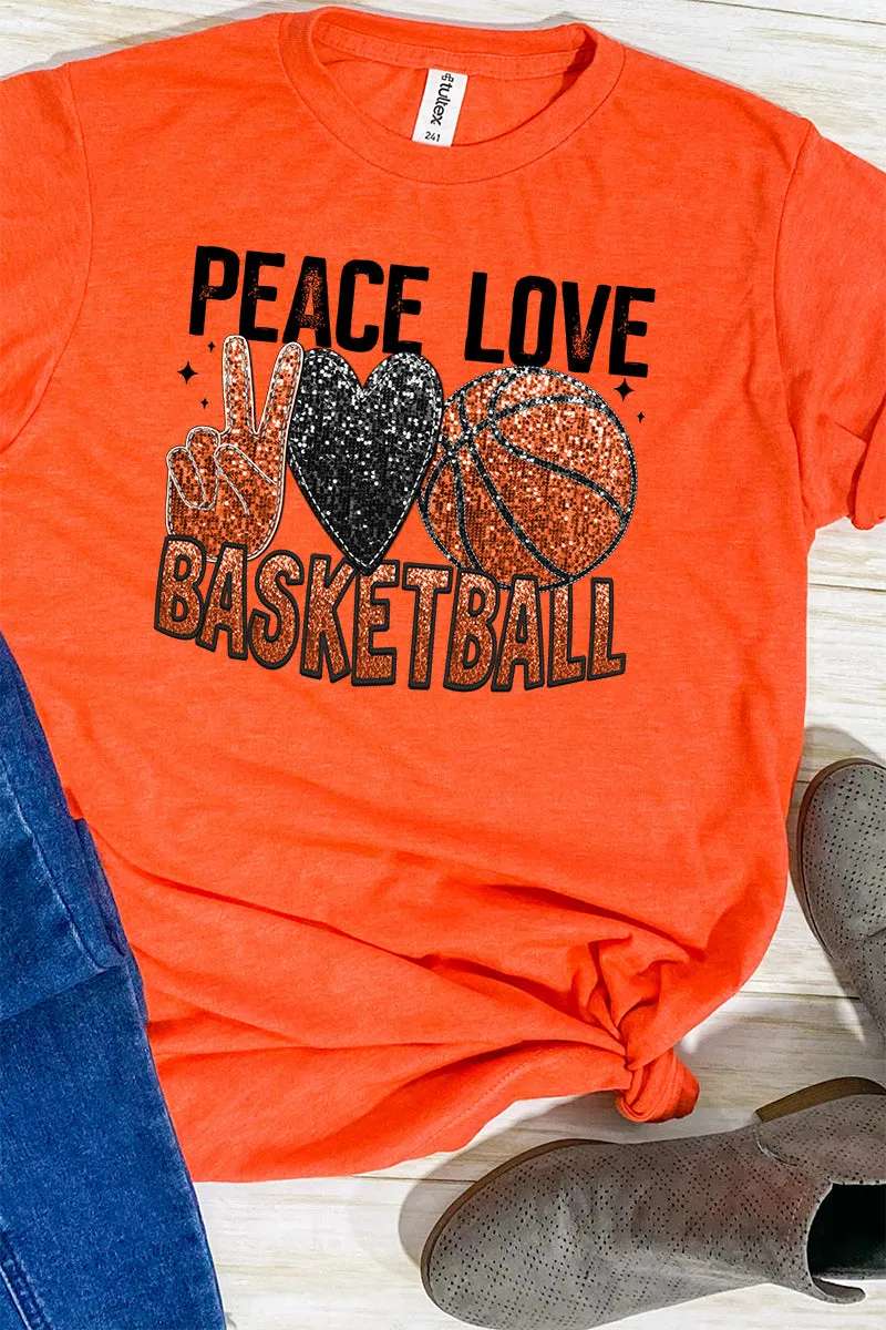 Faux Sequin Peace Love Basketball Transfer Unisex Blend Tee