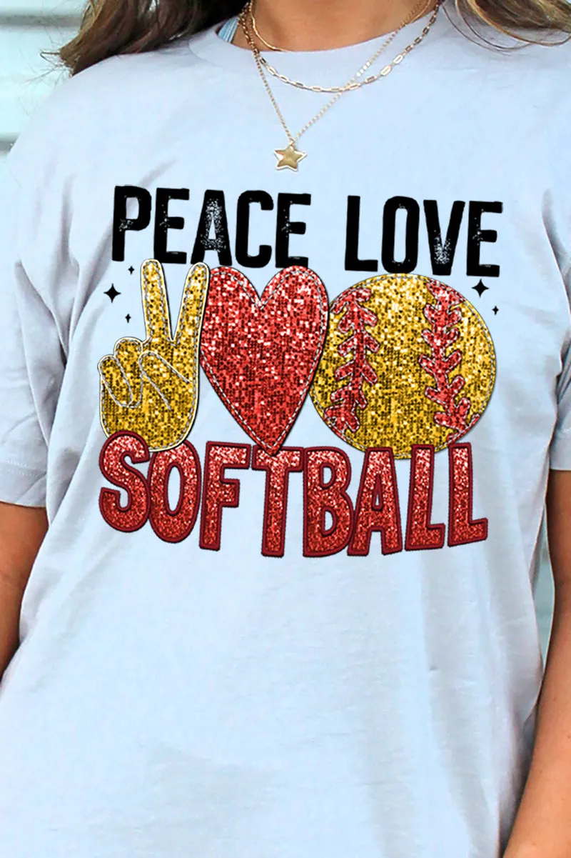 Faux Sequin Peace Love Softball Transfer Unisex Blend Tee