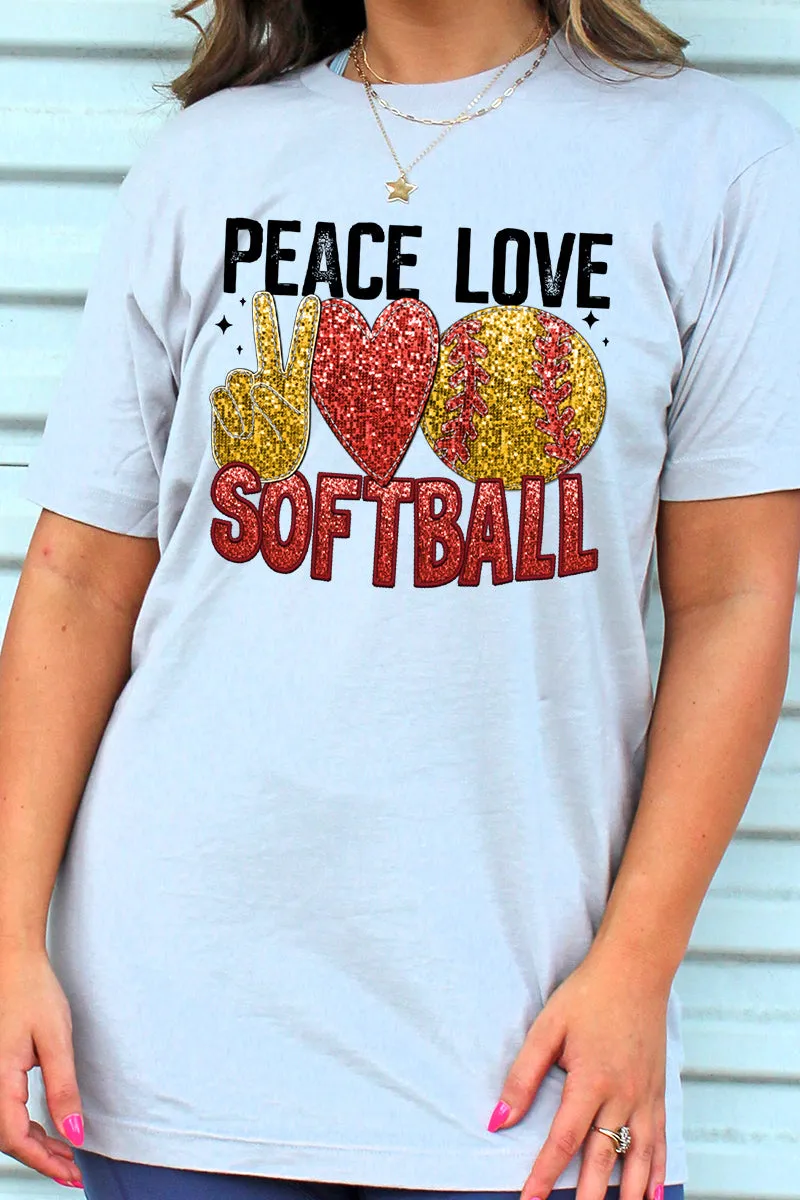Faux Sequin Peace Love Softball Transfer Unisex Blend Tee