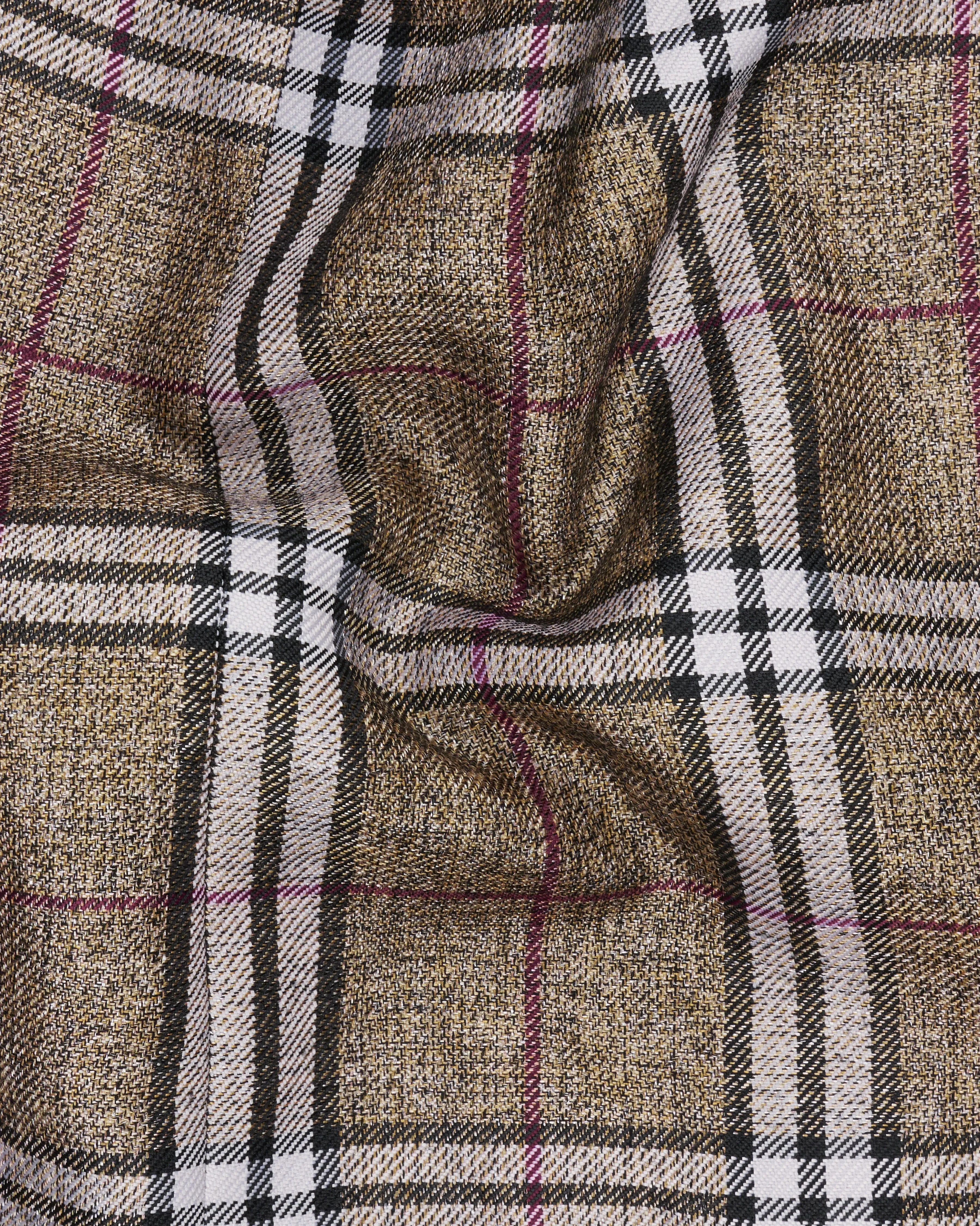 Flax Smoke Brown Plaid Designer Trench Coat