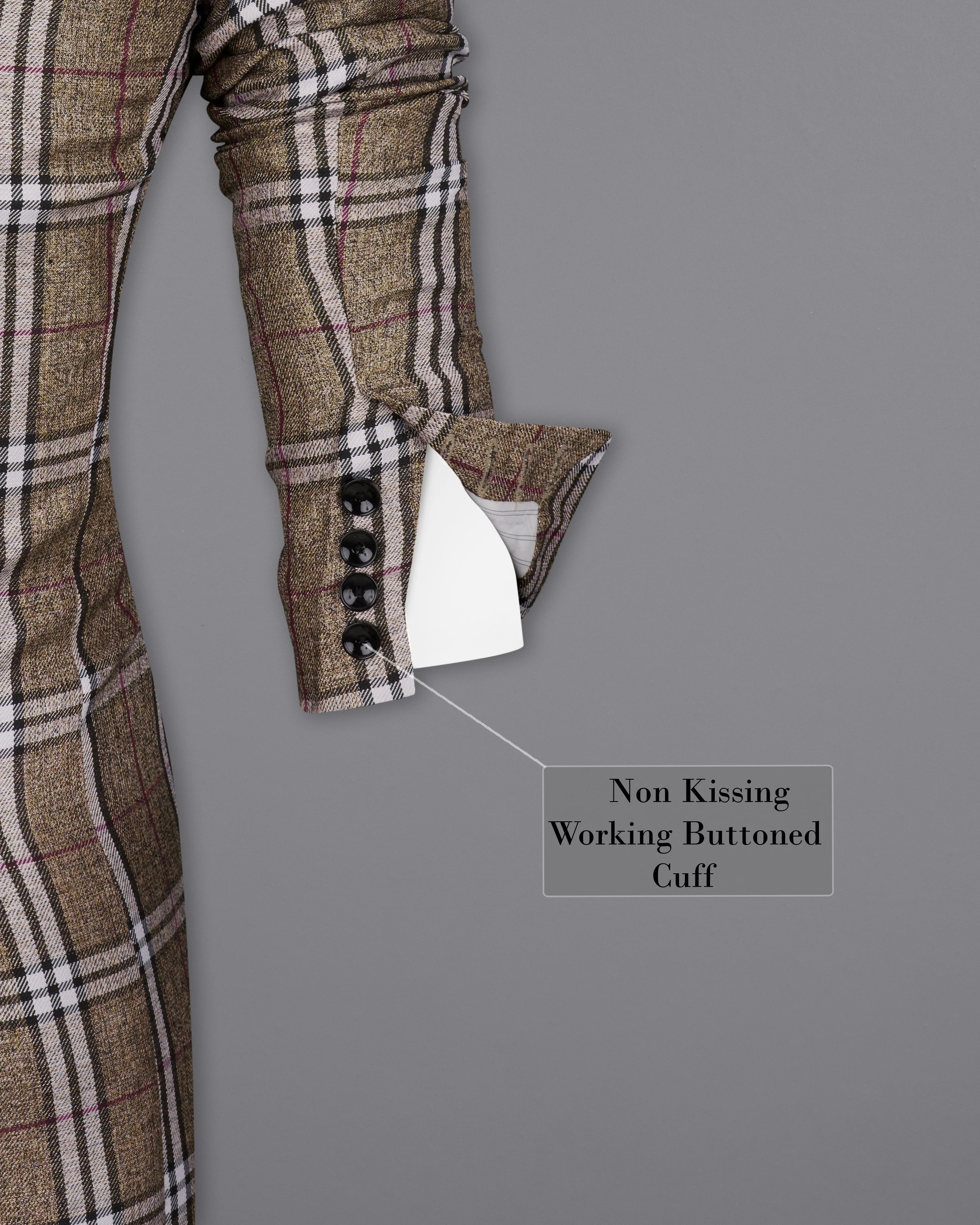 Flax Smoke Brown Plaid Designer Trench Coat