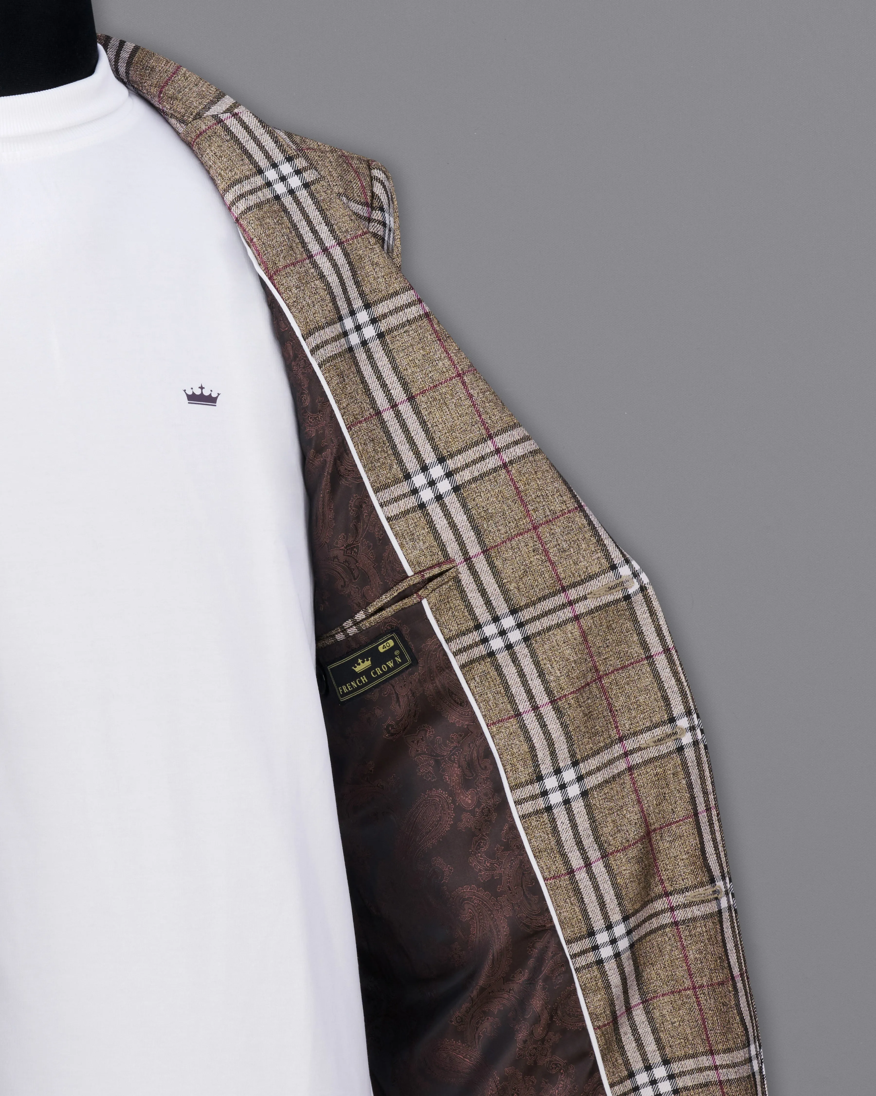 Flax Smoke Brown Plaid Designer Trench Coat