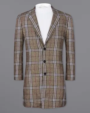 Flax Smoke Brown Plaid Designer Trench Coat