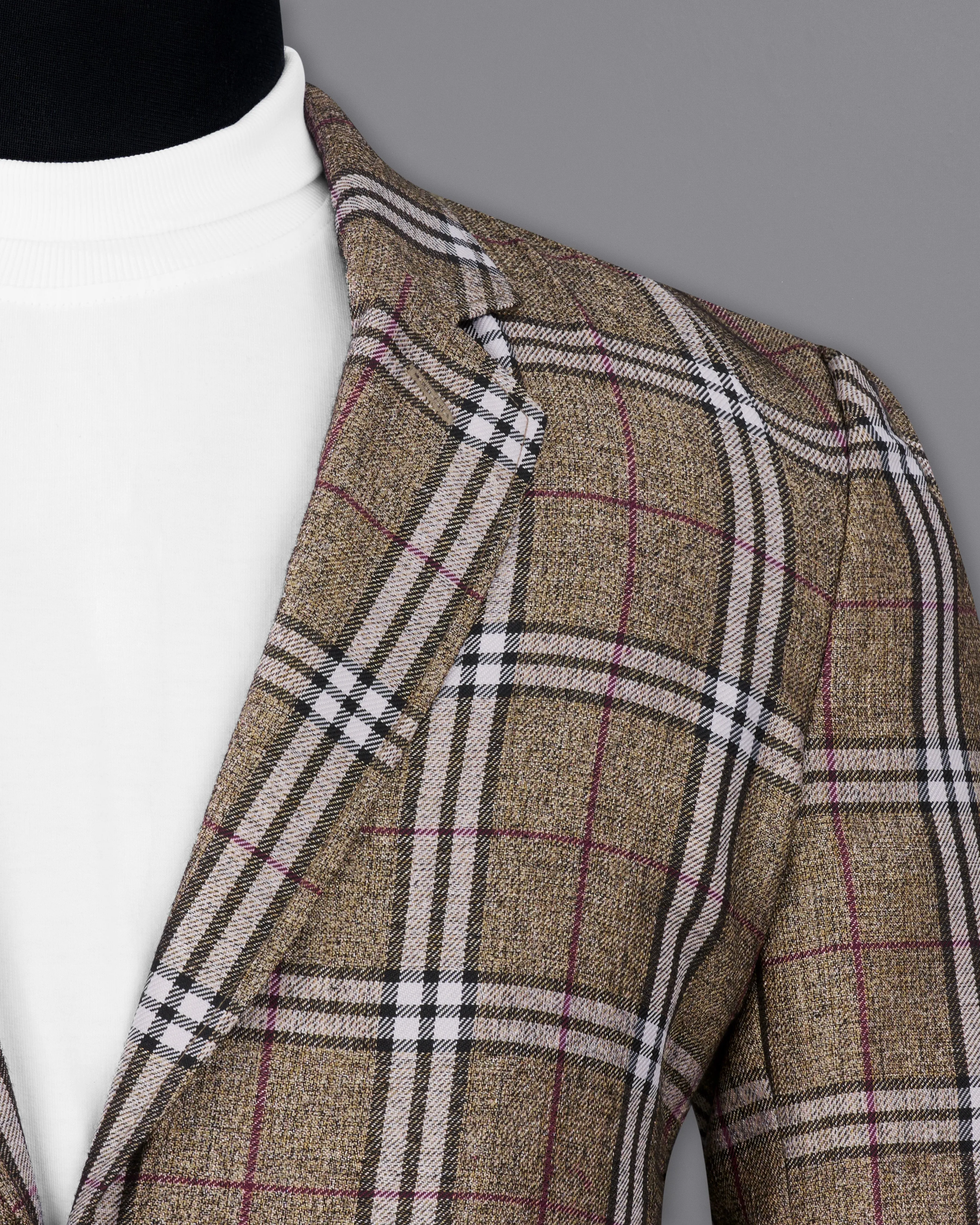 Flax Smoke Brown Plaid Designer Trench Coat