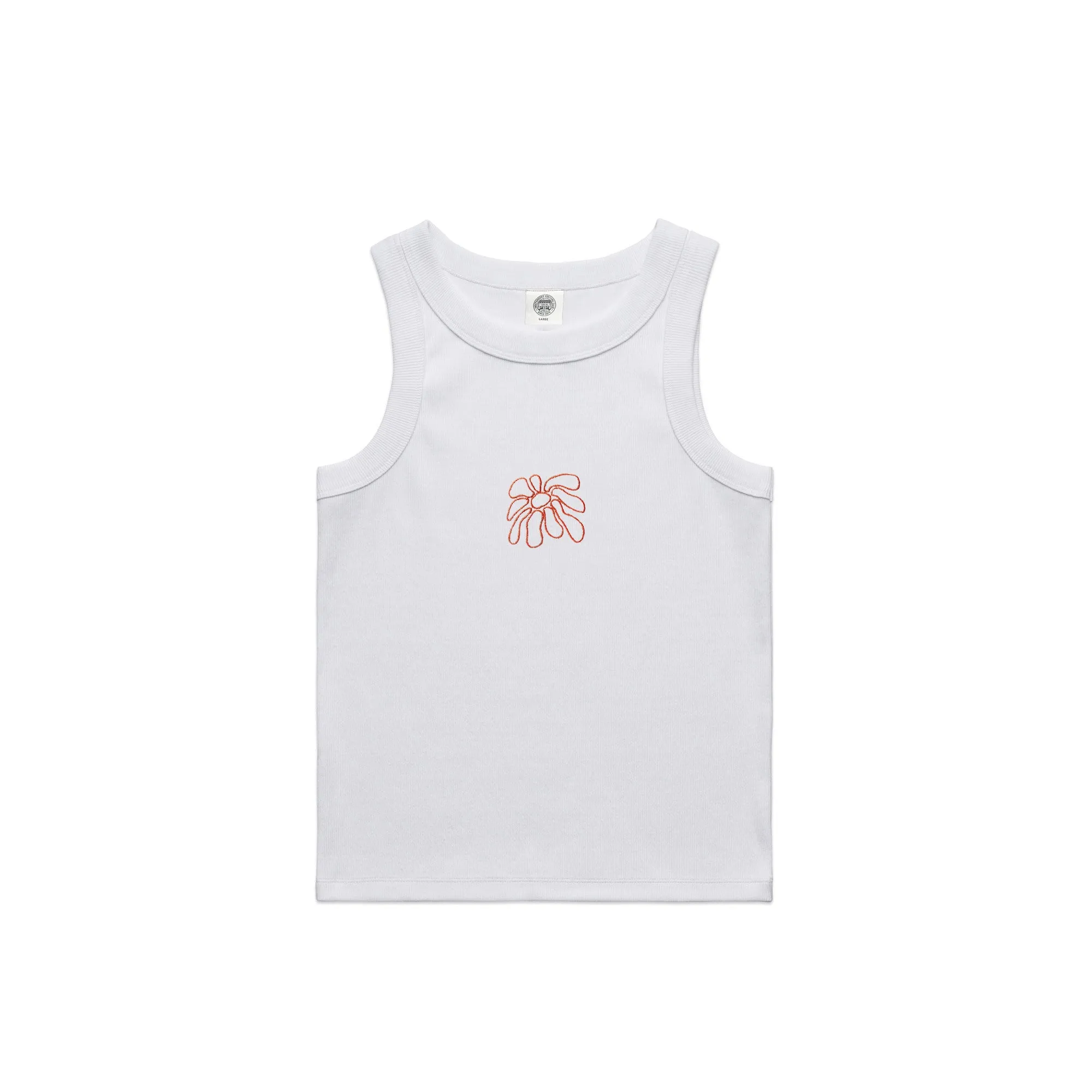 FLWRS Organic Embroidered Rib Tank - White