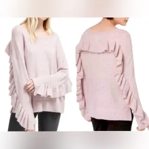 French Connection Sweater Size Small Emilde Wool Ruffle Back Sleeves Pink Knit