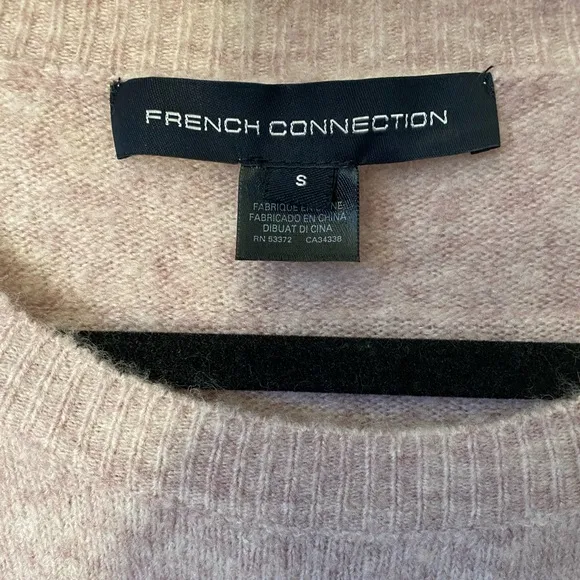 French Connection Sweater Size Small Emilde Wool Ruffle Back Sleeves Pink Knit