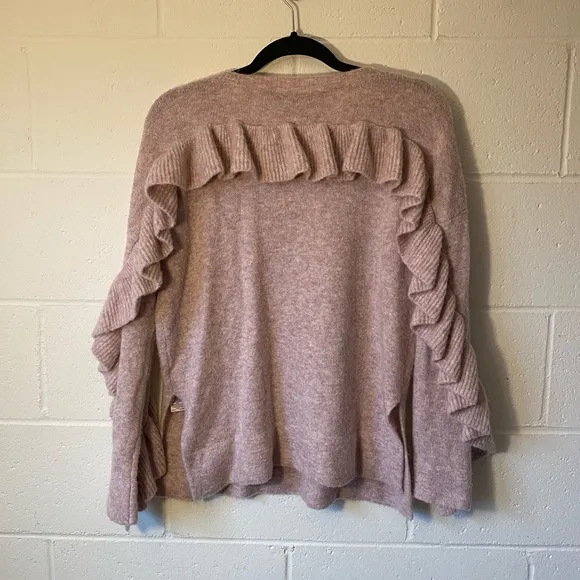 French Connection Sweater Size Small Emilde Wool Ruffle Back Sleeves Pink Knit