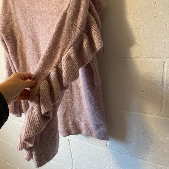 French Connection Sweater Size Small Emilde Wool Ruffle Back Sleeves Pink Knit