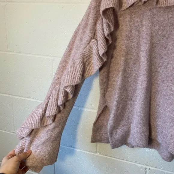 French Connection Sweater Size Small Emilde Wool Ruffle Back Sleeves Pink Knit