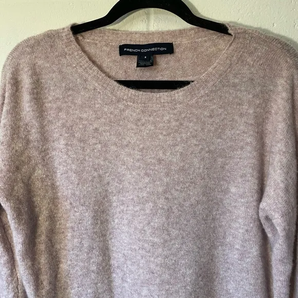 French Connection Sweater Size Small Emilde Wool Ruffle Back Sleeves Pink Knit