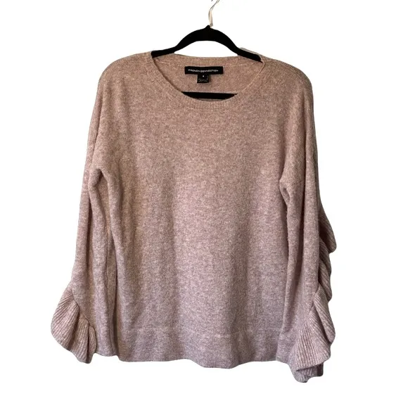 French Connection Sweater Size Small Emilde Wool Ruffle Back Sleeves Pink Knit