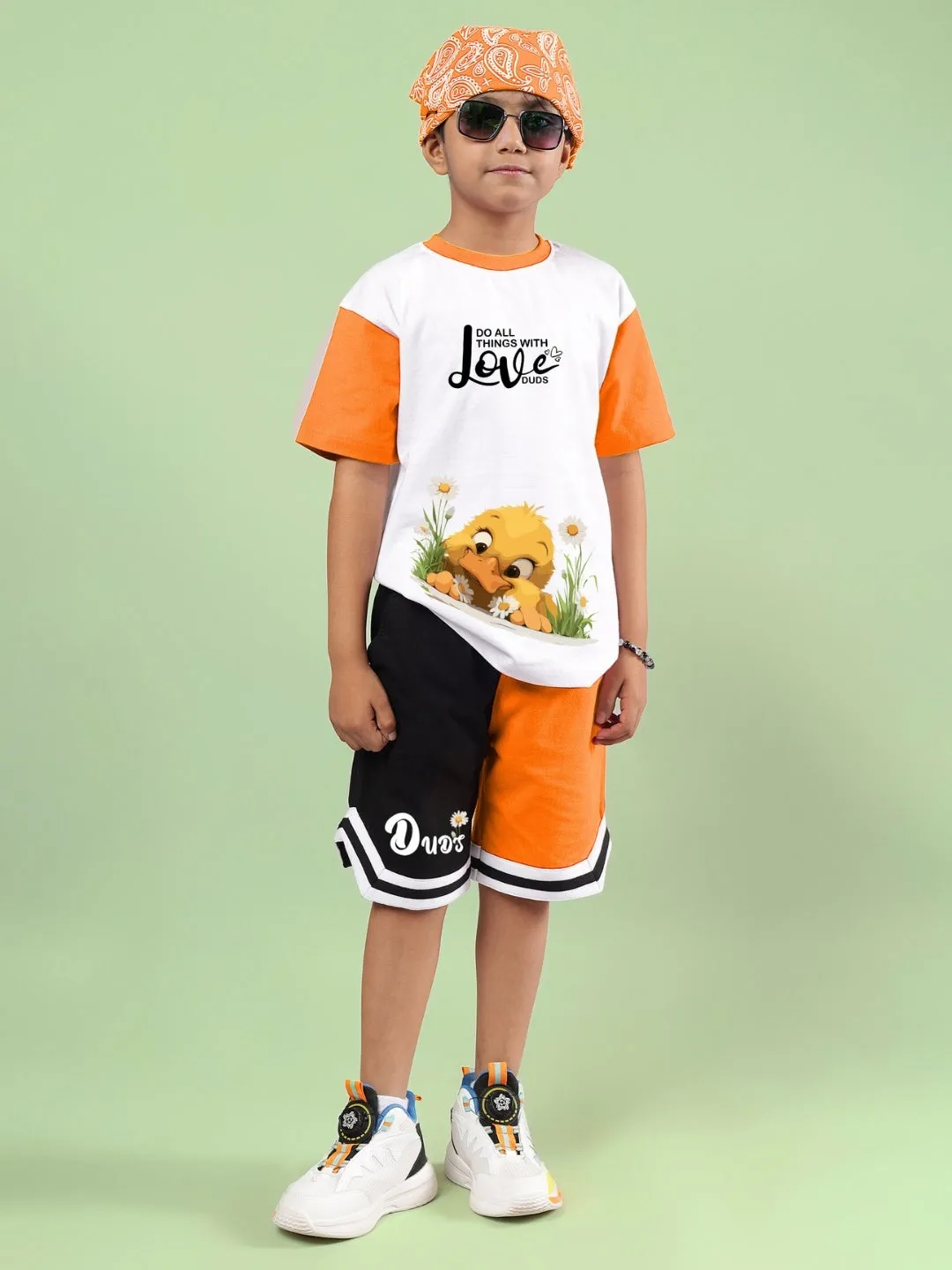 FRIENDSHIP BUCKET SHORTS FOR BOYS & GIRLS (BLACK-ORANGE)