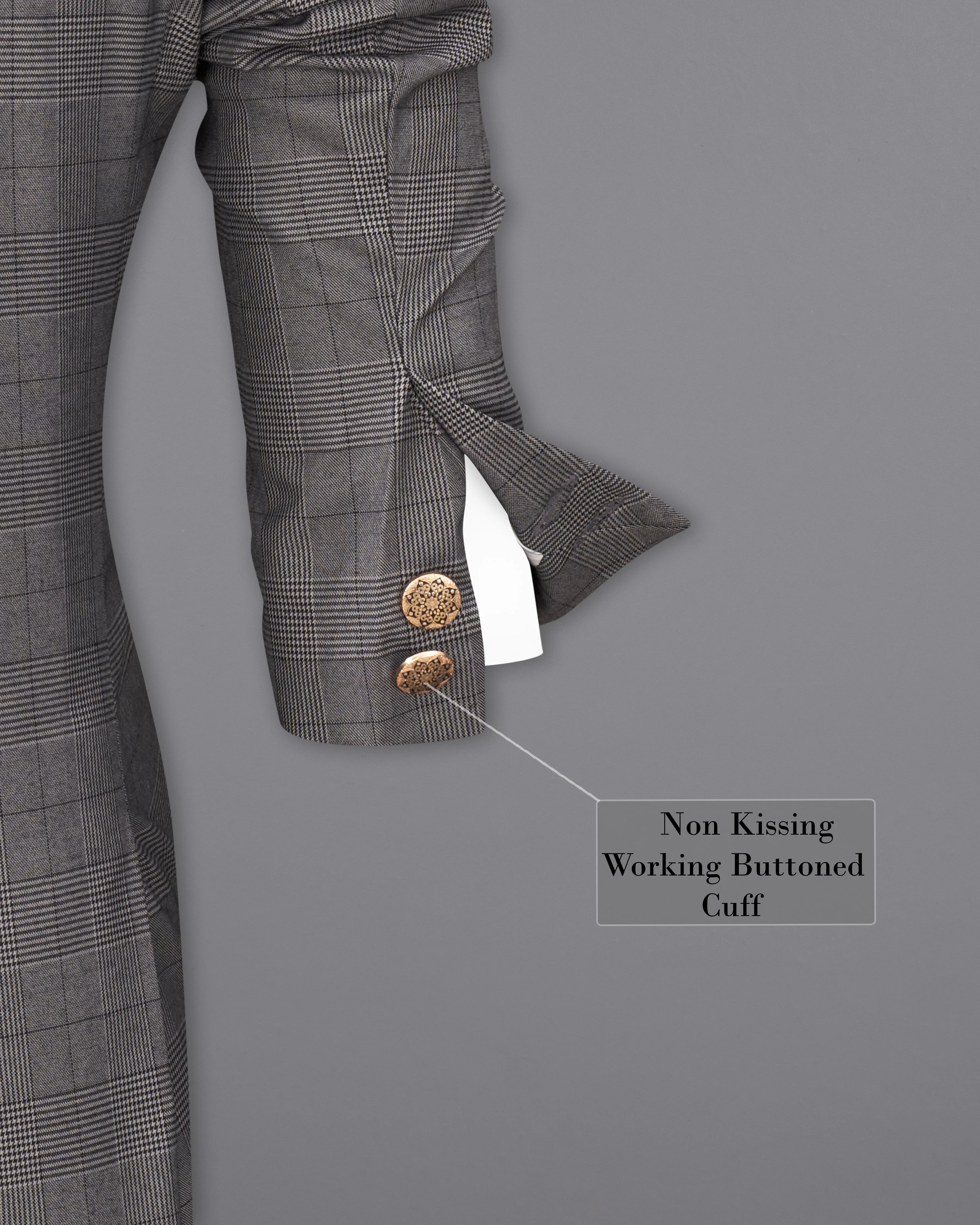 Fuscous Gray Plaid Cross Buttoned Bandhgala Blazer