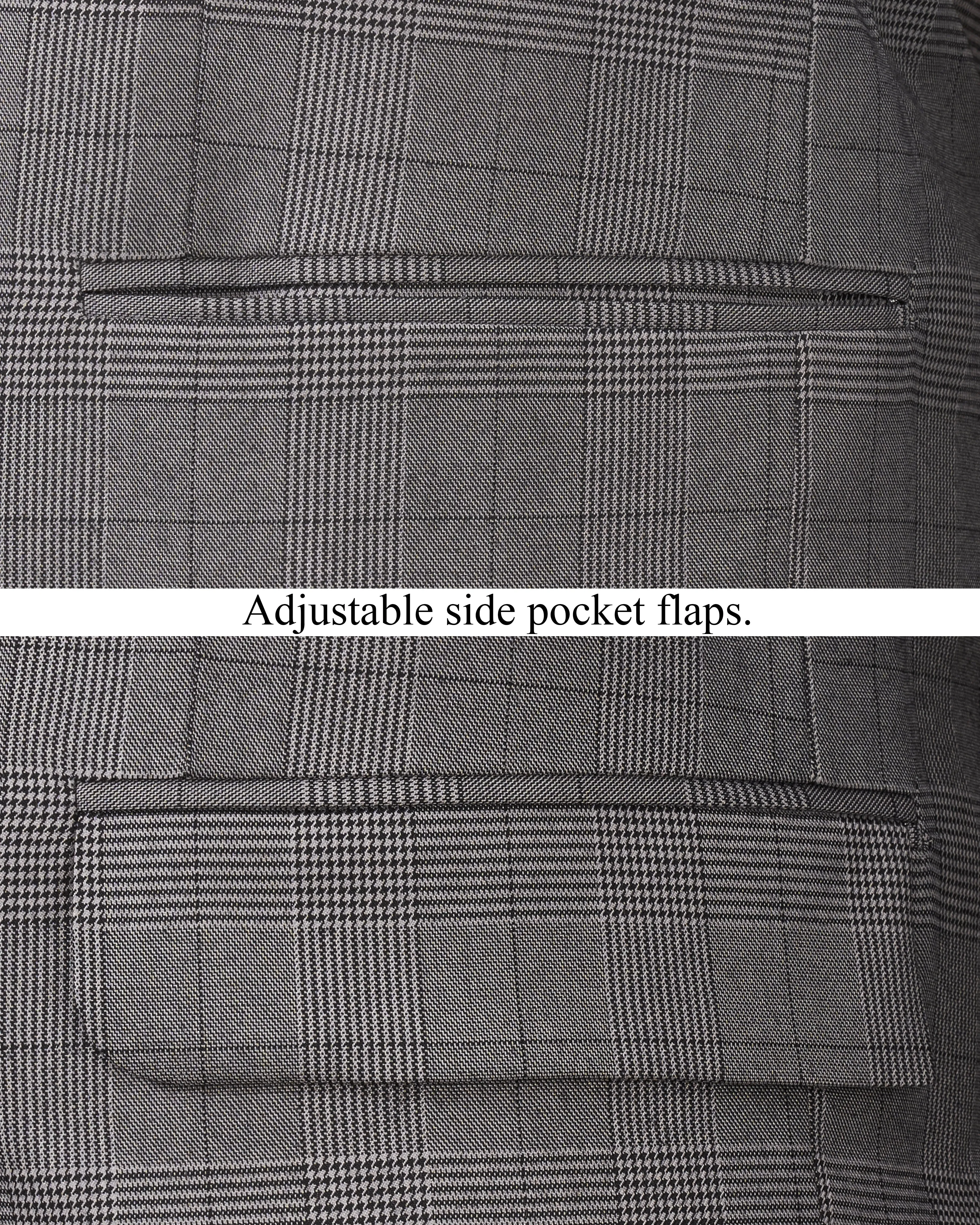 Fuscous Gray Plaid Cross Buttoned Bandhgala Blazer