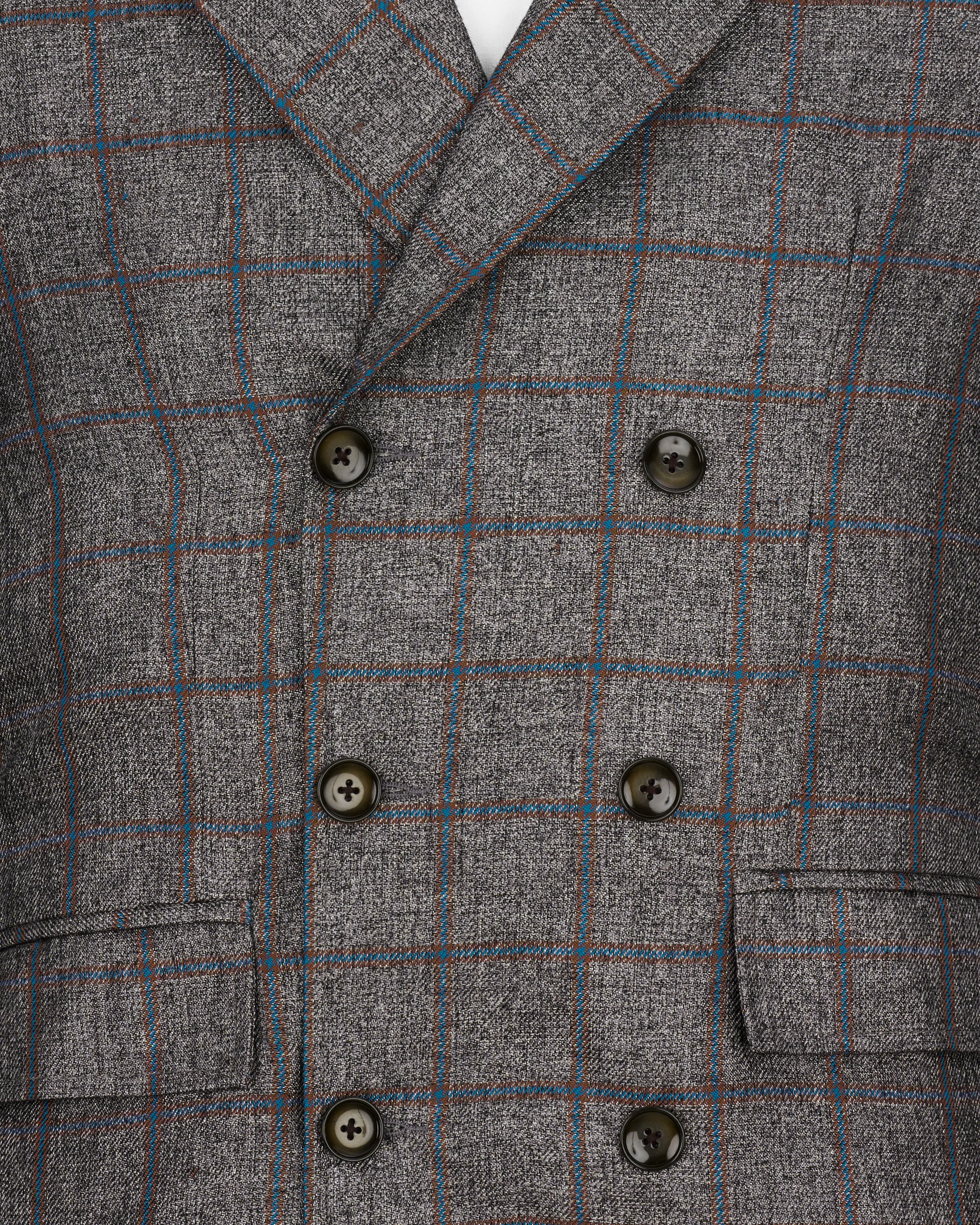 Fuscous Gray Windowpane Double Breasted Designer Trench Coat