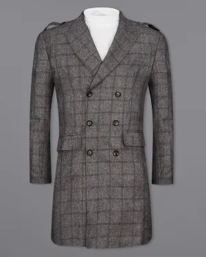 Fuscous Gray Windowpane Double Breasted Designer Trench Coat