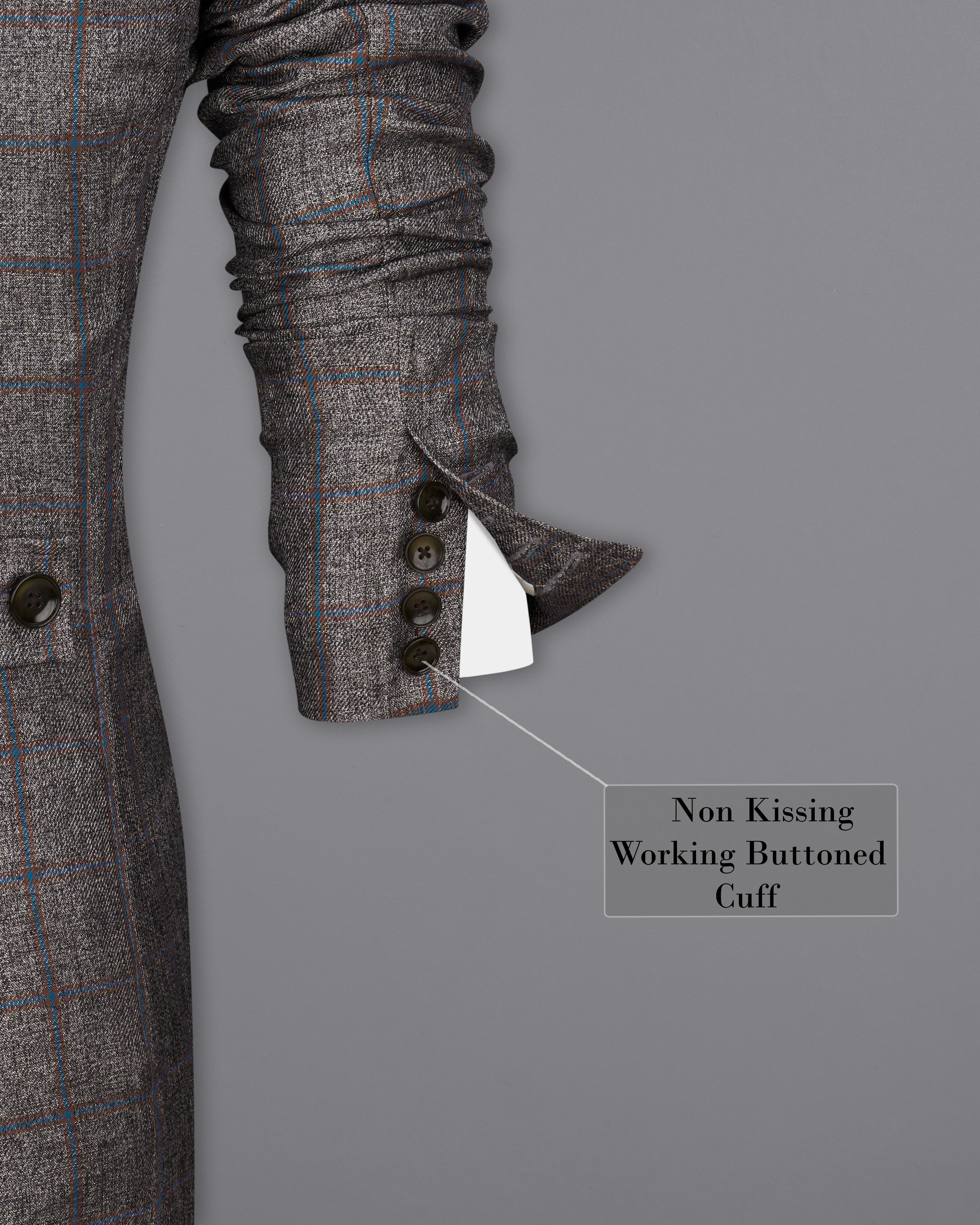 Fuscous Gray Windowpane Double Breasted Designer Trench Coat