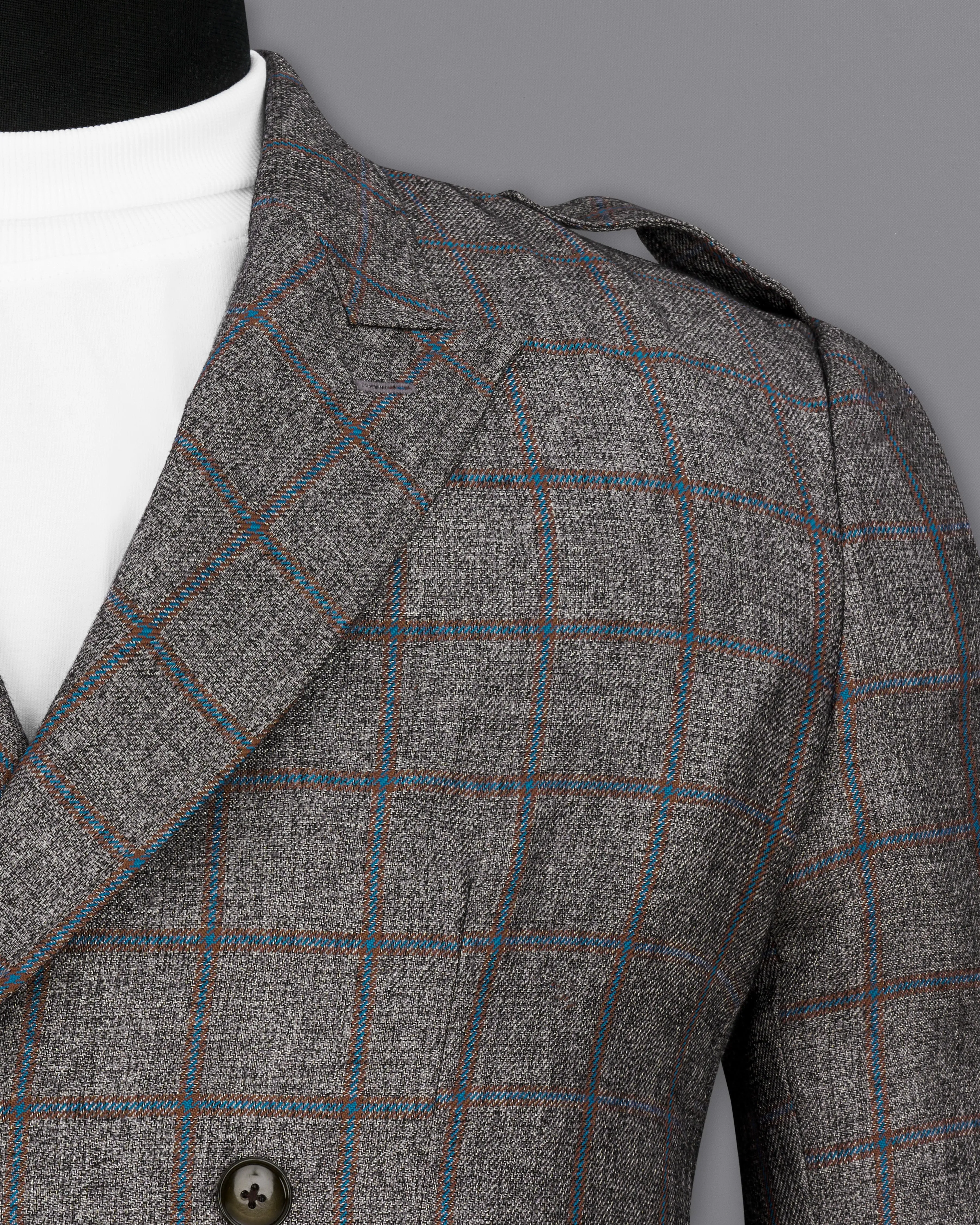 Fuscous Gray Windowpane Double Breasted Designer Trench Coat