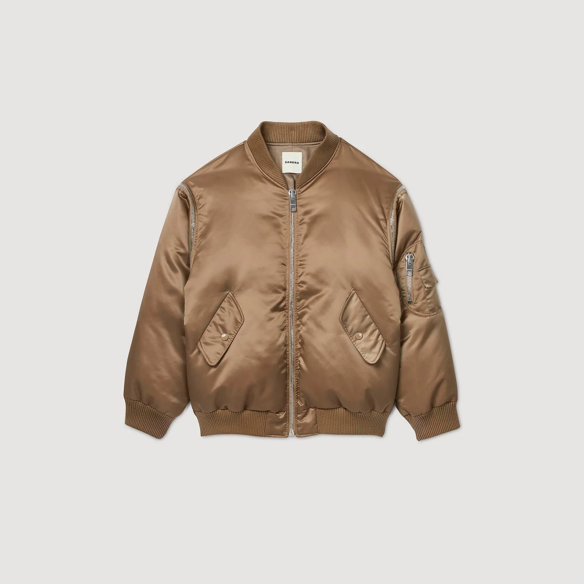 Gaga Satin-Look Bomber Jacket Beige