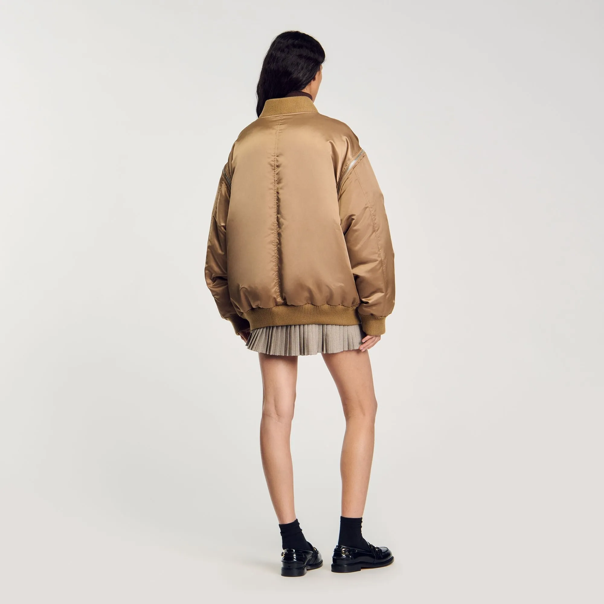Gaga Satin-Look Bomber Jacket Beige