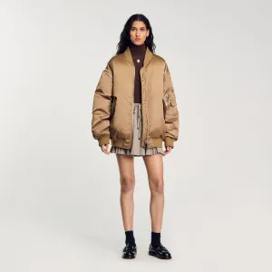 Gaga Satin-Look Bomber Jacket Beige