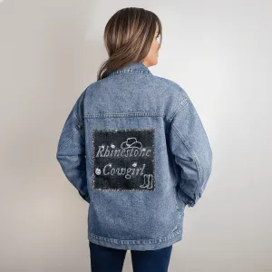 Glittery Rhinestone Cowgirl Oversized Women's DTG Denim Jacket