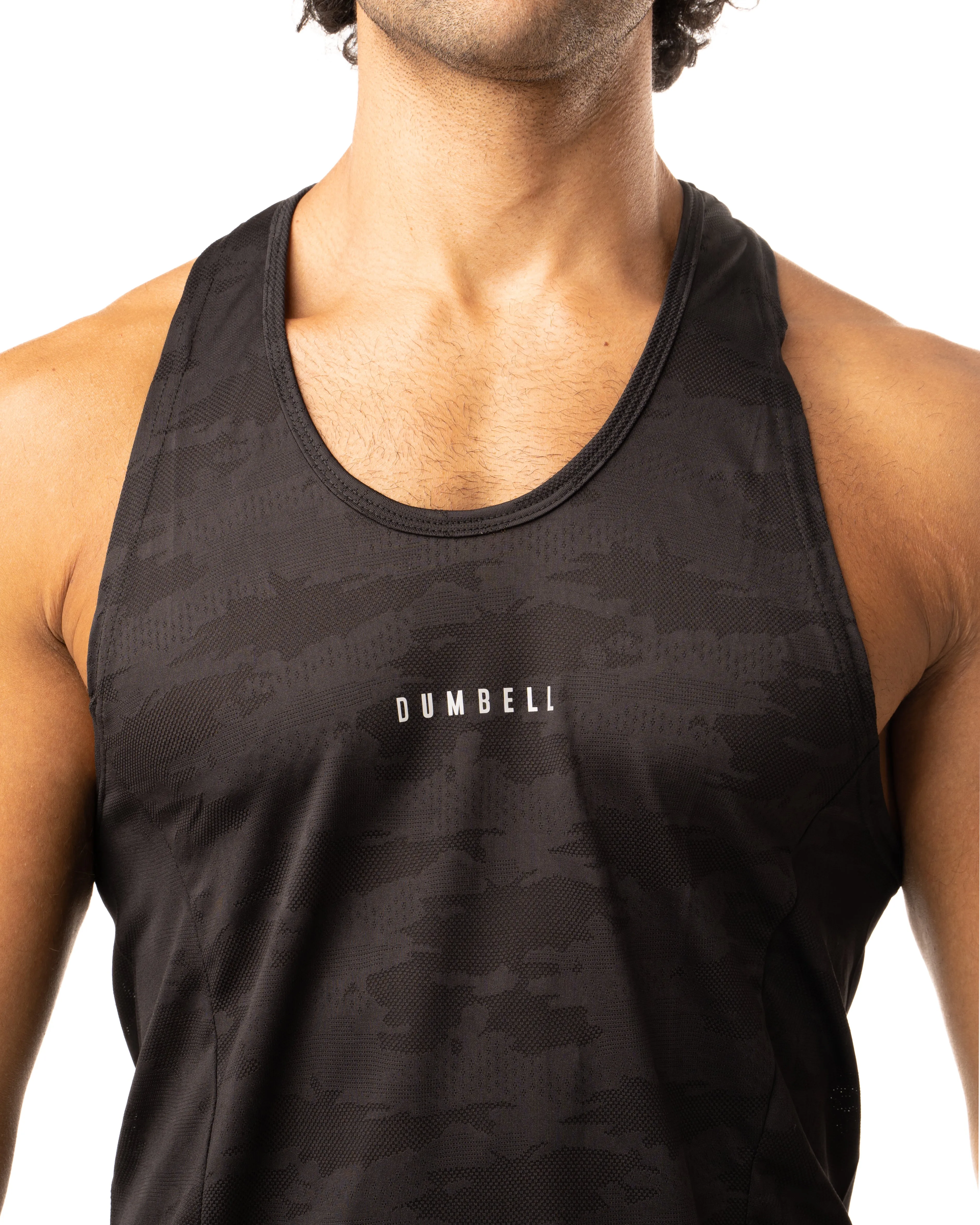 Graphite Black Print-work Men's Athletic Tanks by Dumbell Wear