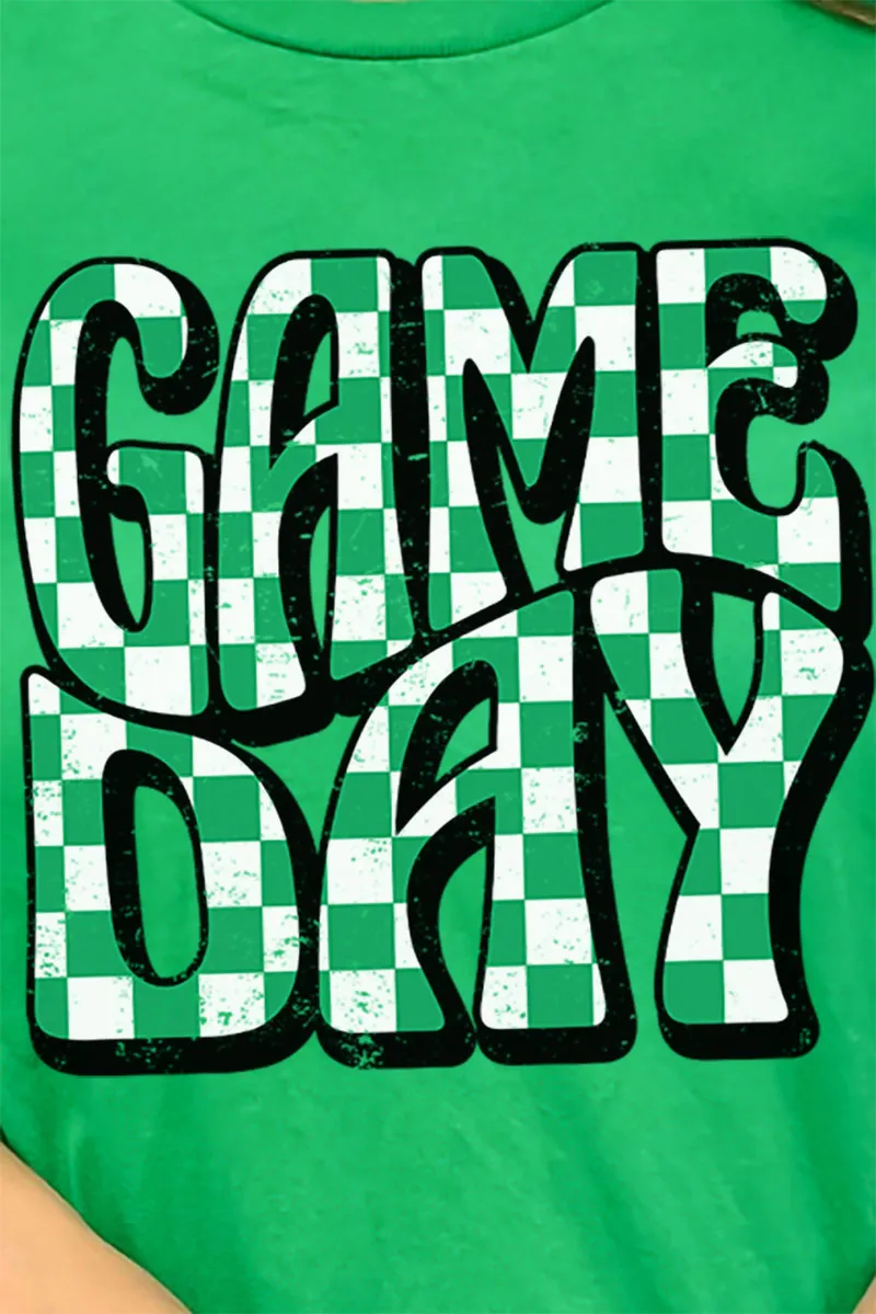 Green Checkered Game Day Short Sleeve Relaxed Fit T-Shirt