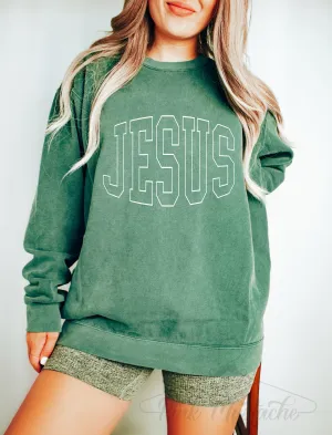 Green Comfort Colors Jesus University/ Christmas Sweatshirt - Adult Sizes