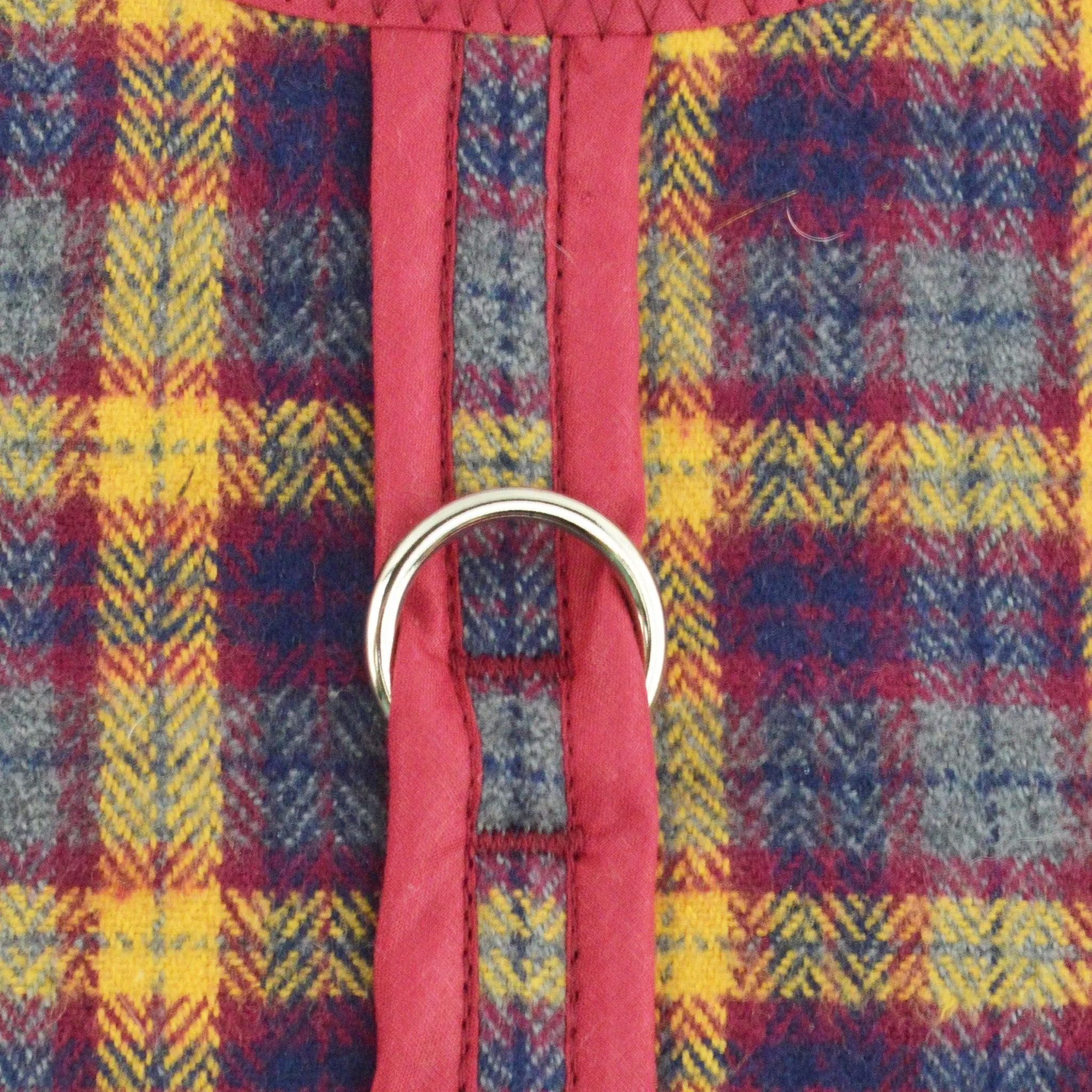 Grey & Red Plaid Brushed Cotton Dog Vest Harness
